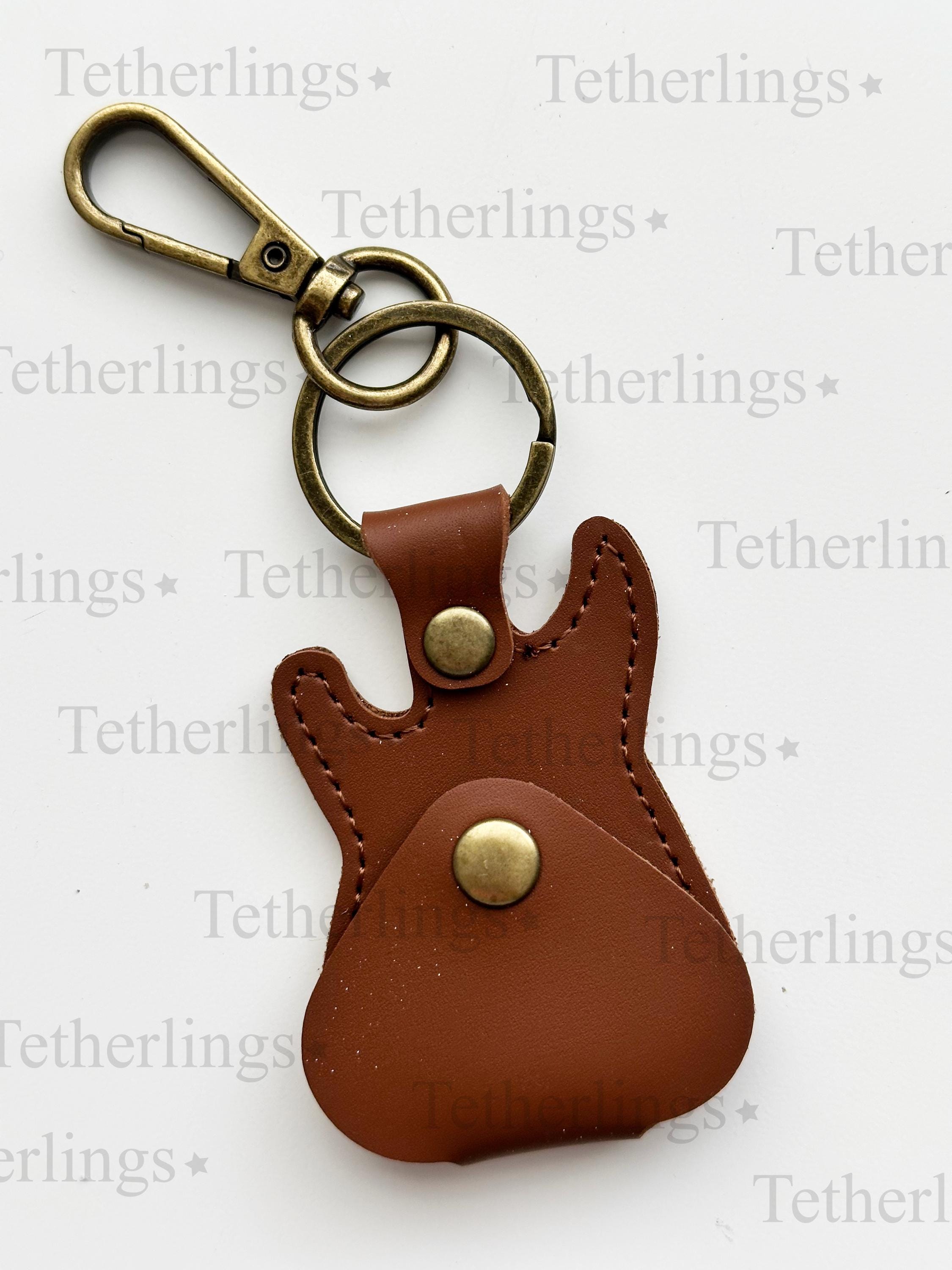 Guitar Pick Holder Keychain Vegan Leather Bag Charm