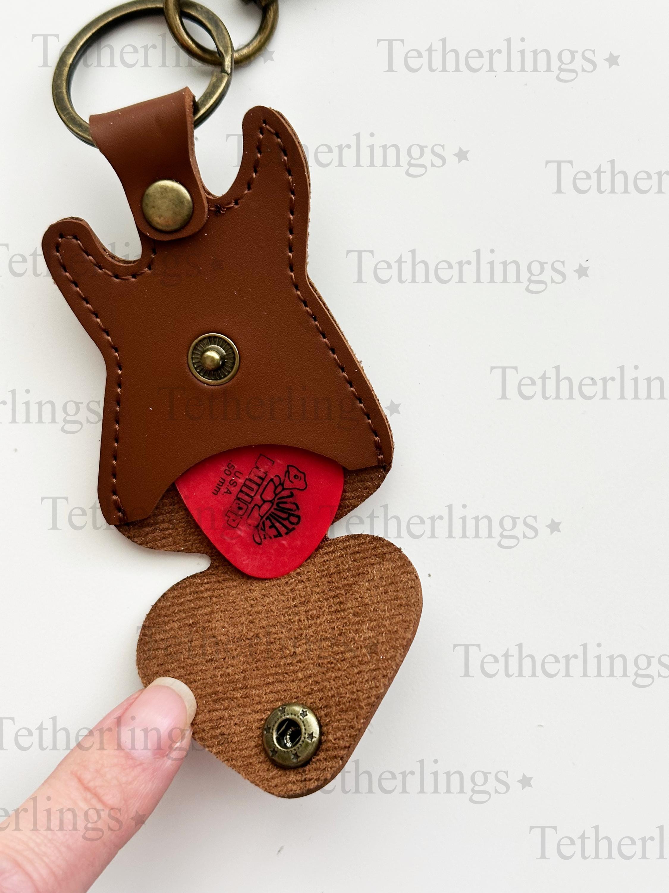 Guitar Pick Holder Keychain Vegan Leather Bag Charm