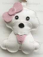 White Poodle Dog Puppy with Scarf Handmade Vegan Leather Bag Charm
