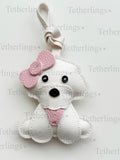 White Poodle Dog Puppy with Scarf Handmade Vegan Leather Bag Charm