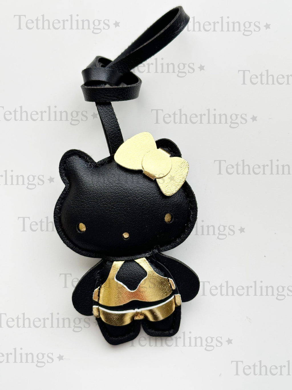 Black and Gold Hello Kitty Vegan Leather Bag Charm