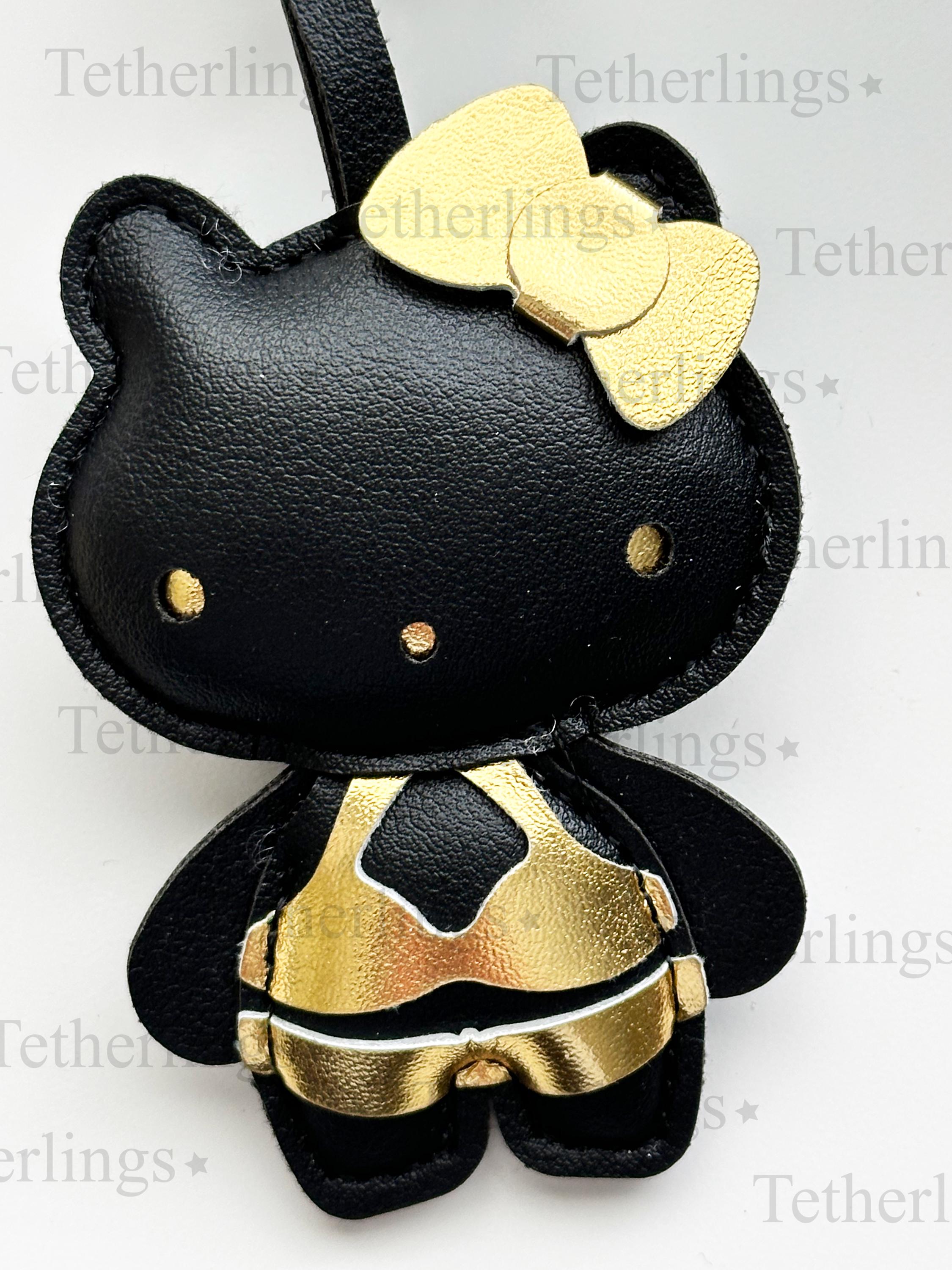 Black and Gold Hello Kitty Vegan Leather Bag Charm