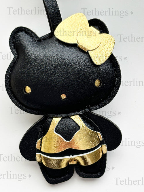Black and Gold Hello Kitty Vegan Leather Bag Charm