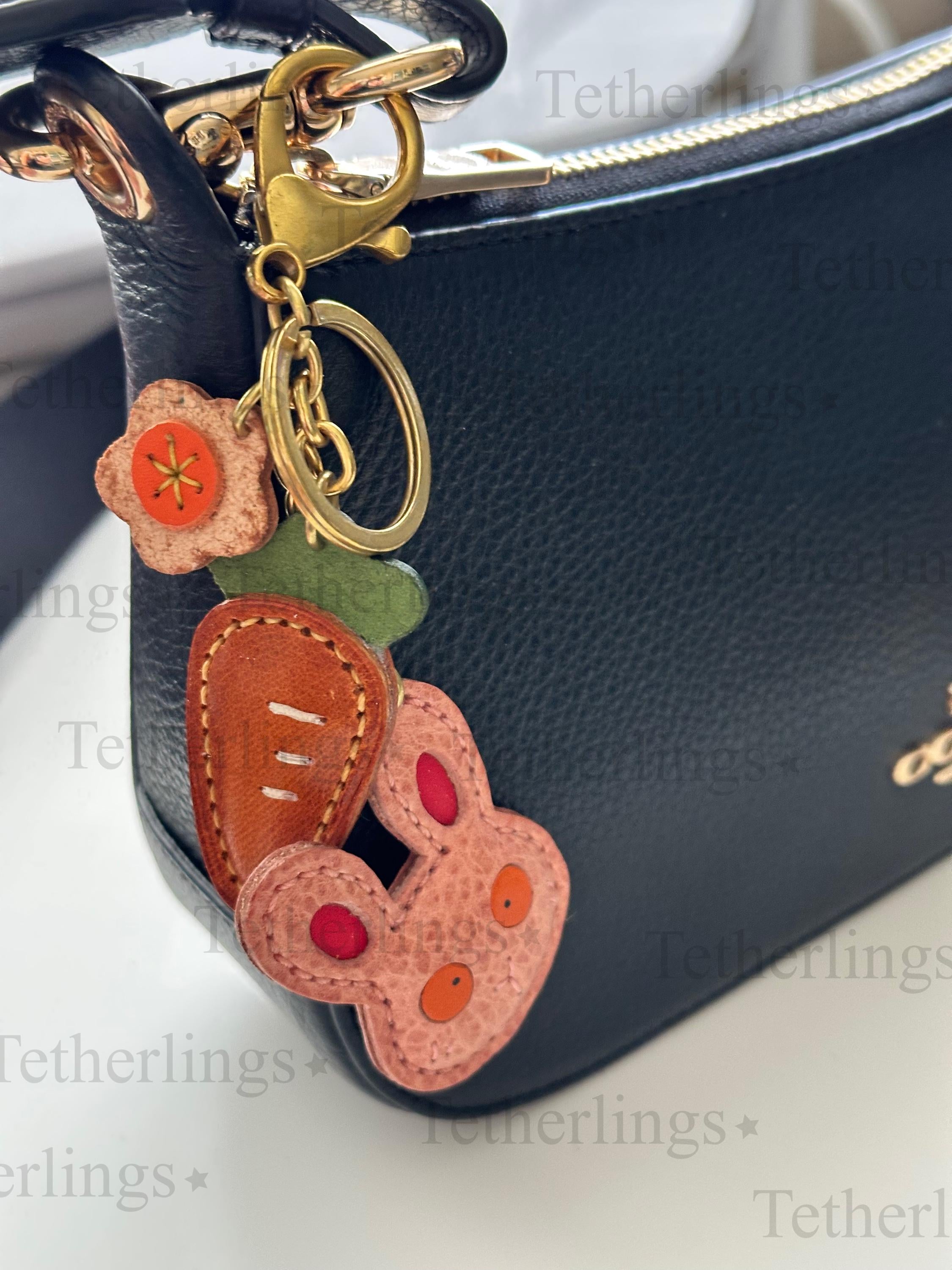 Bunny Easter Spring Chain Charm Genuine Leather Bag Charm Keychain
