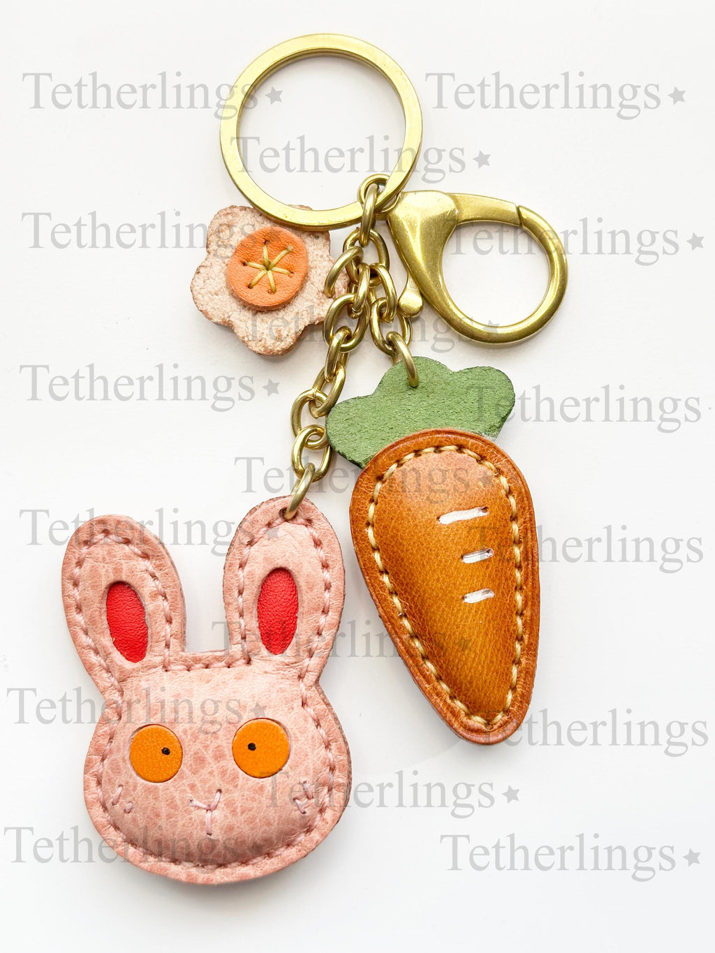 Bunny Easter Spring Chain Charm Genuine Leather Bag Charm Keychain