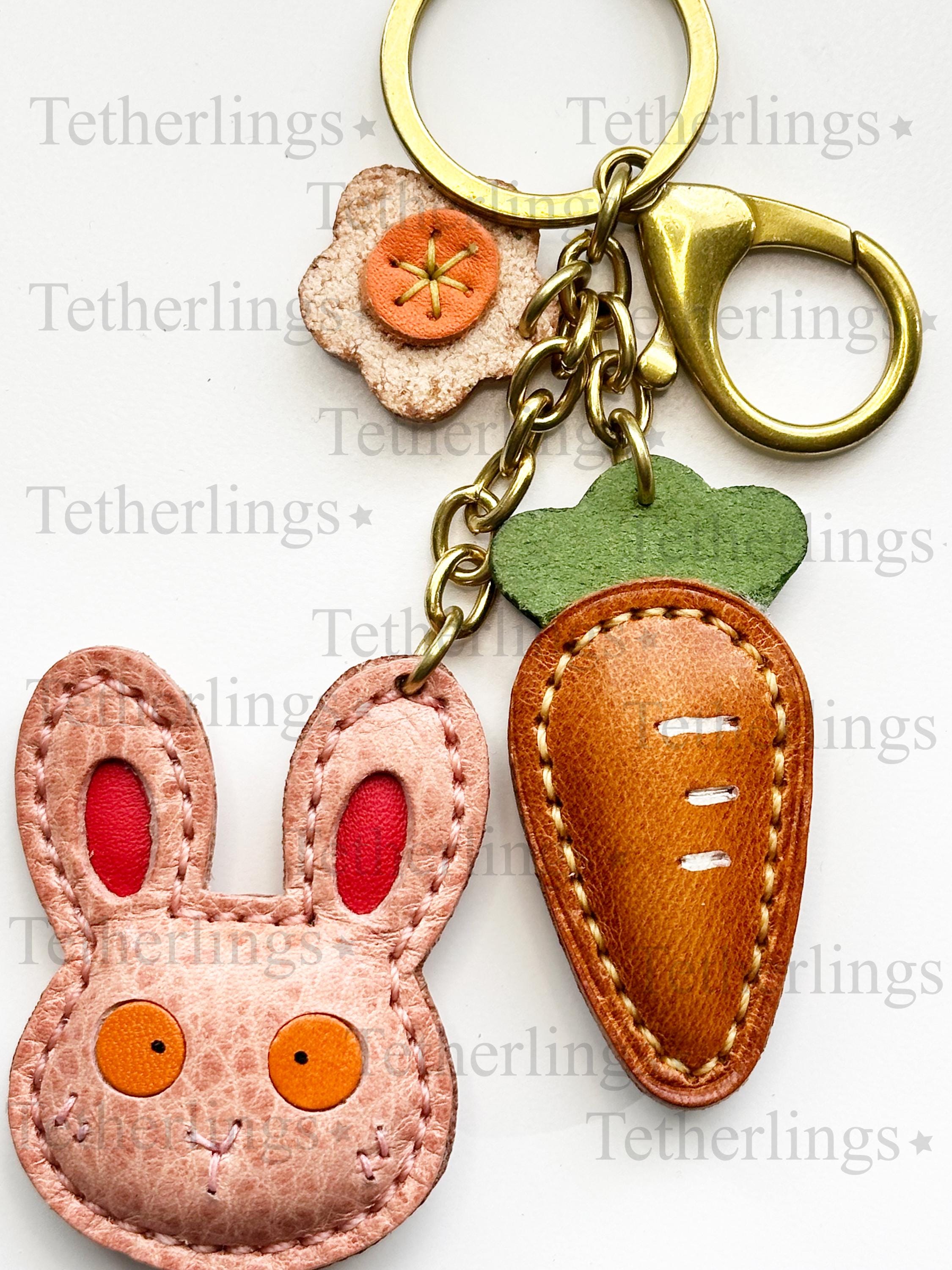 Bunny Easter Spring Chain Charm Genuine Leather Bag Charm Keychain