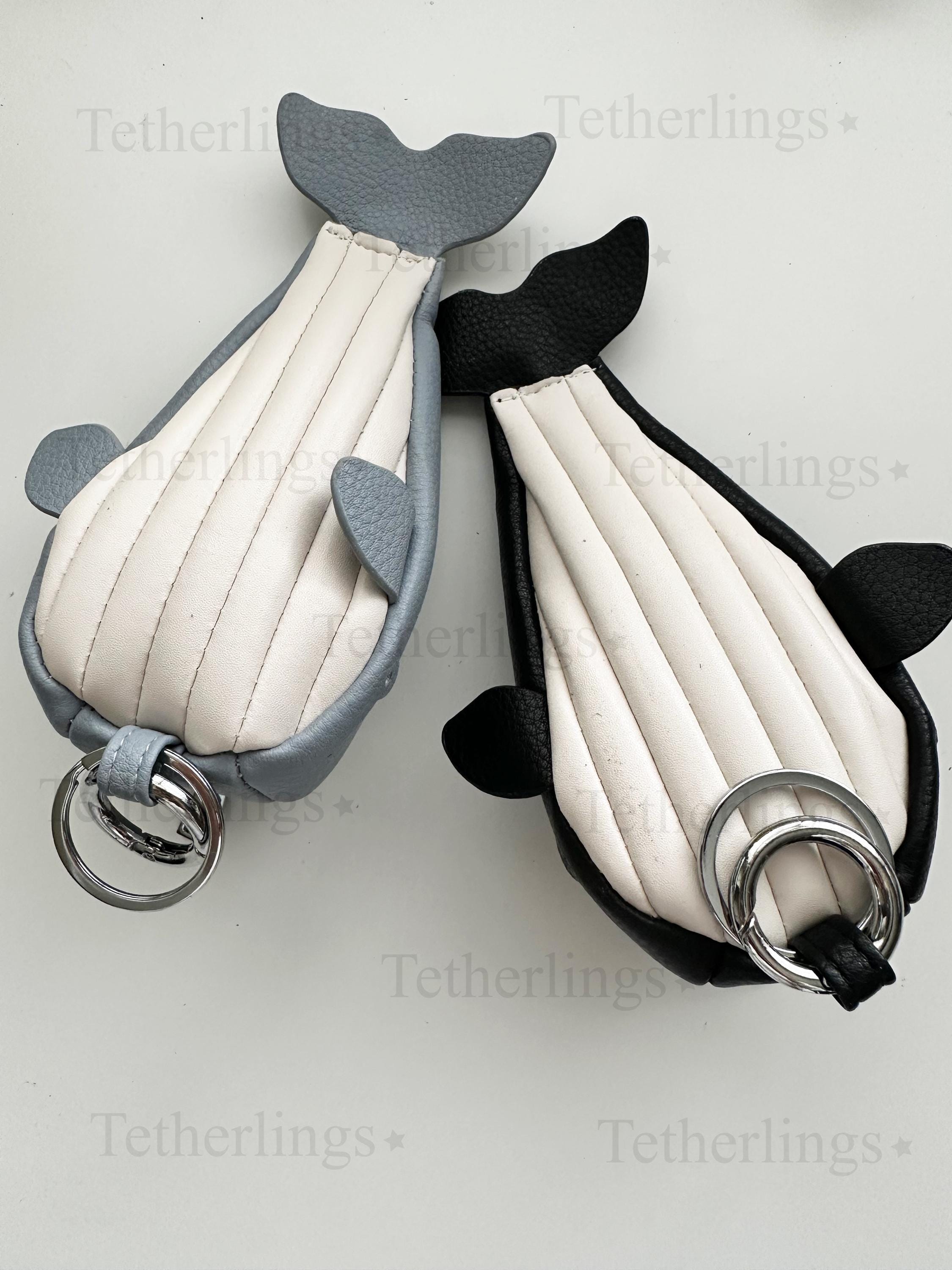 Large Whale Key Holder Handmade Genuine Leather Charm, Keychain