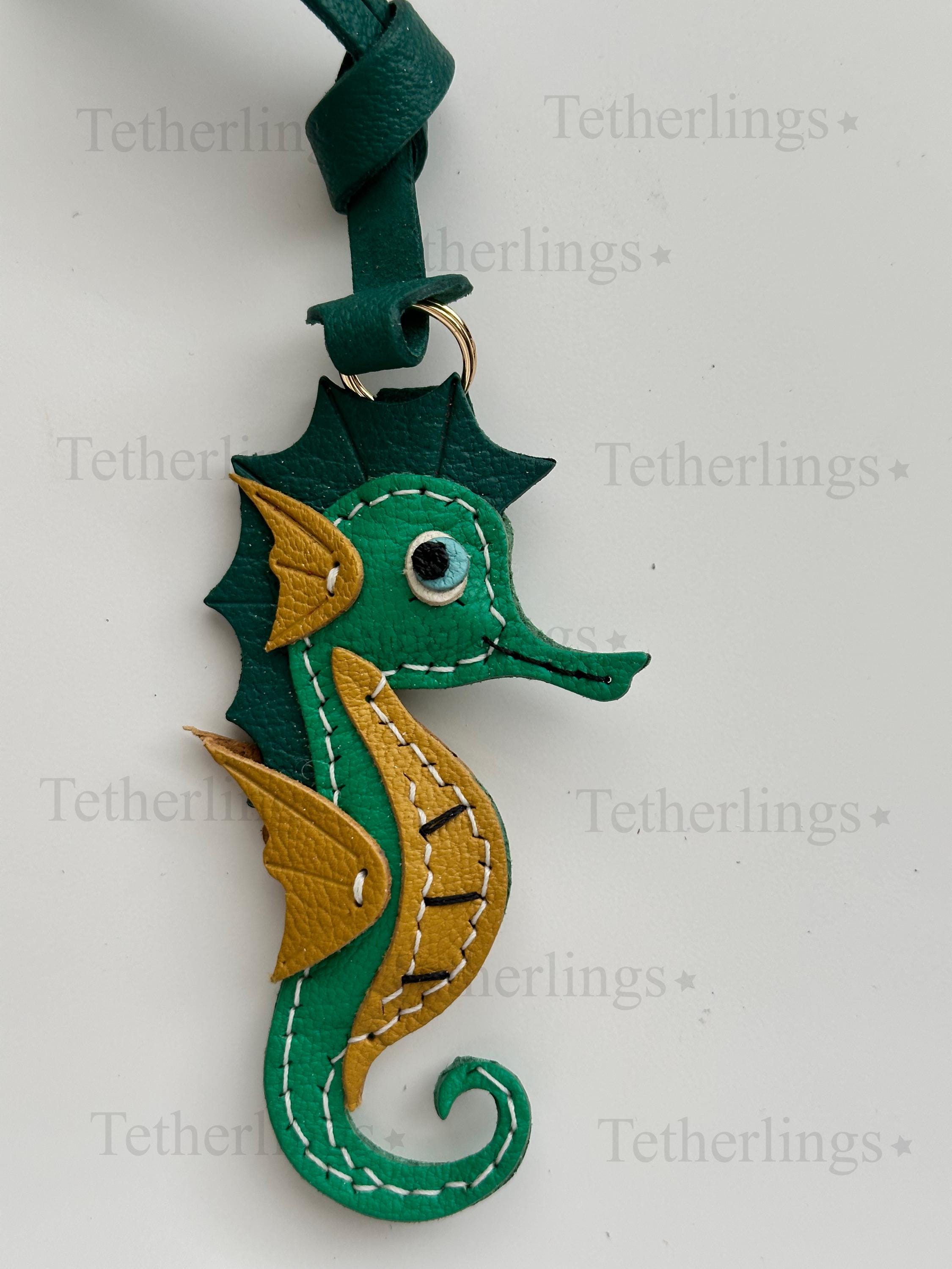 Double Sided! Seahorse Ocean Handmade Genuine Leather Bag Charm