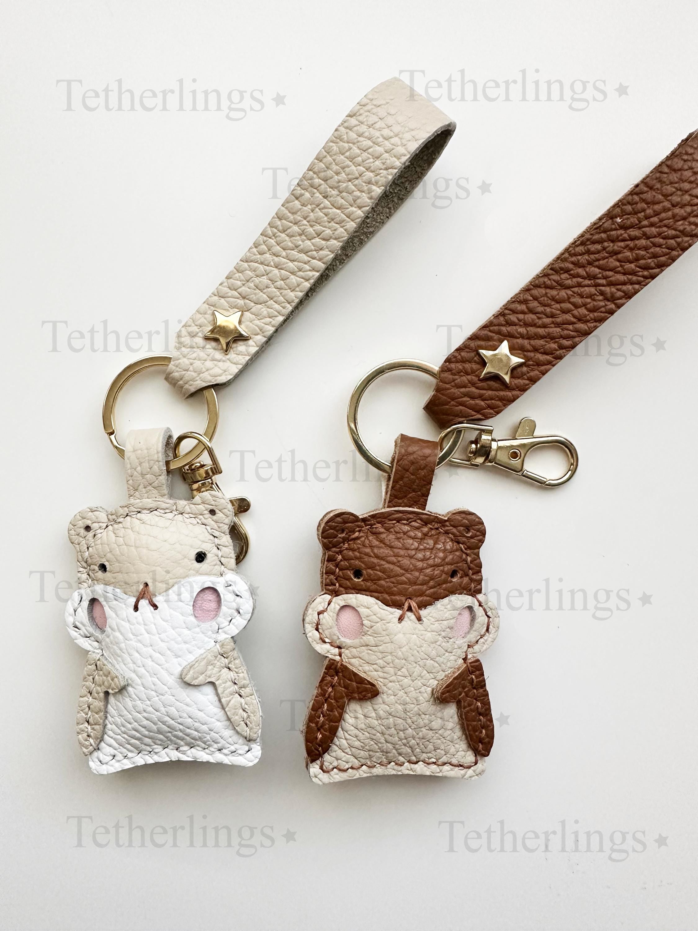 Cute Hamster Pet Handmade Genuine Leather Bag Charm Keychain