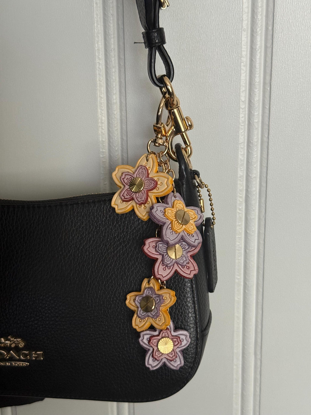Double Sided Flower Spring Keychain Genuine Leather Bag Charm