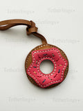 Pastry Strawberry Raspberry Donut Doughnut Handmade Genuine Leather Bag Charm