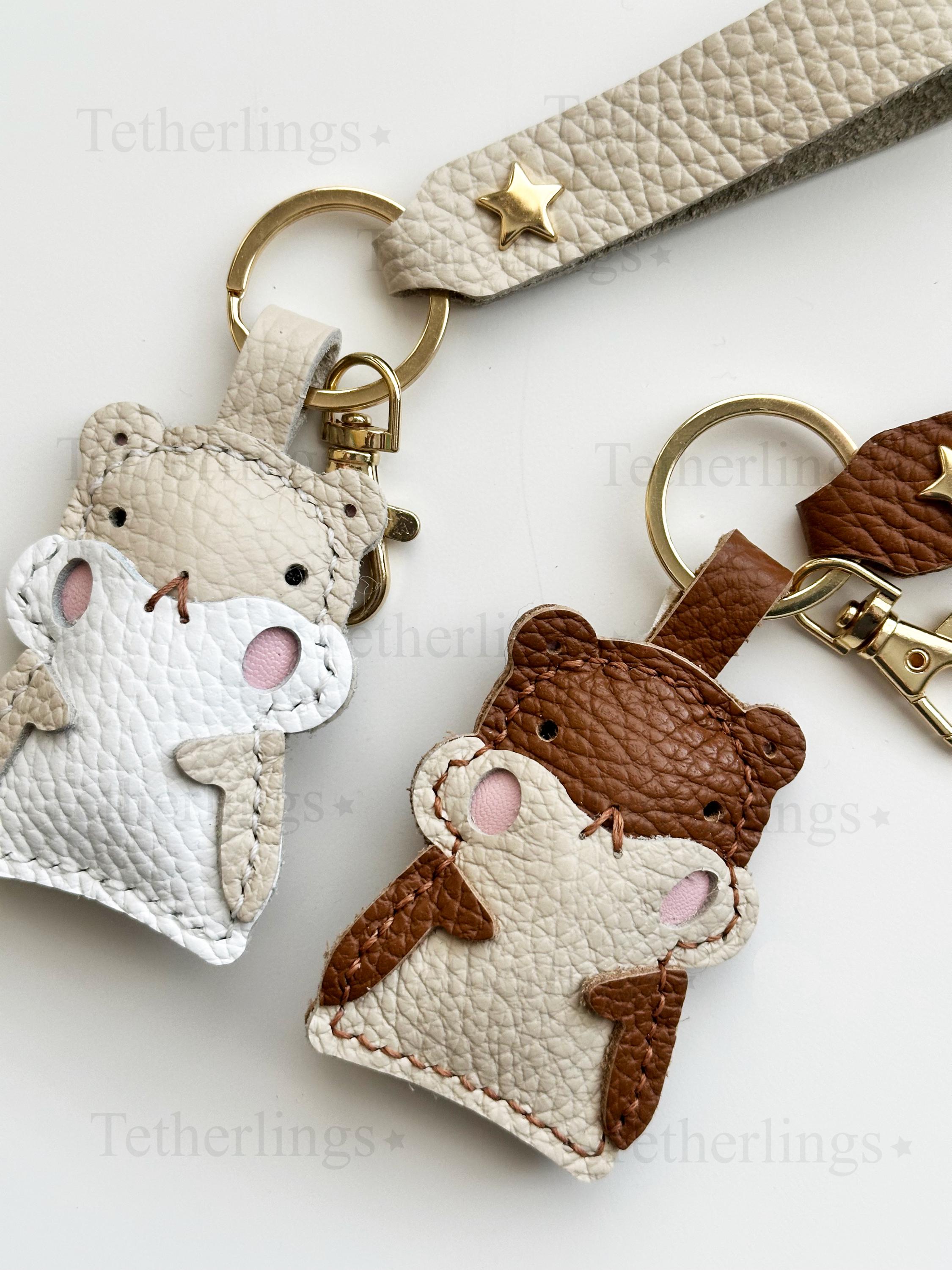 Cute Hamster Pet Handmade Genuine Leather Bag Charm Keychain