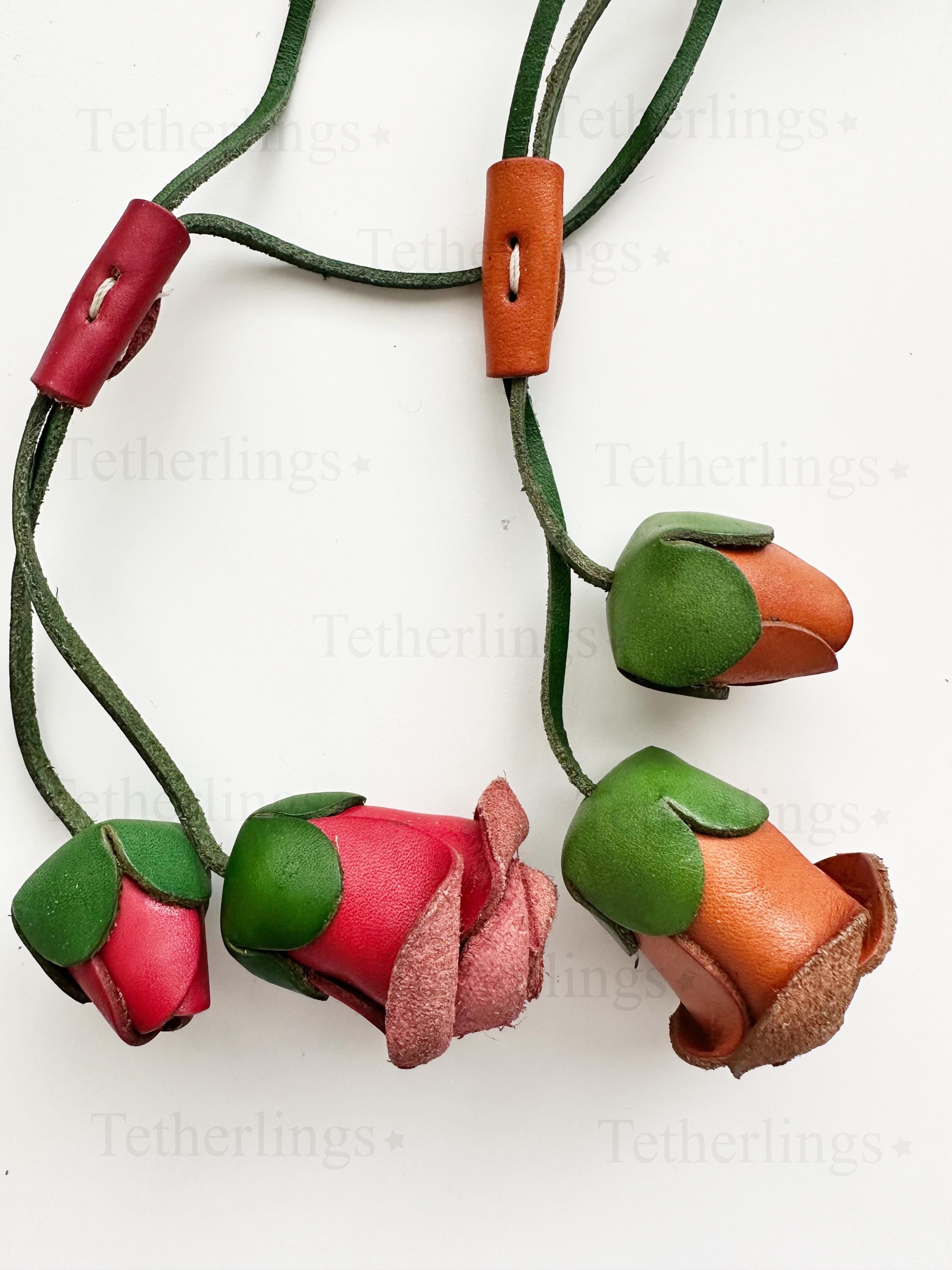 Rose Flower Handmade Genuine Leather Bag Charm