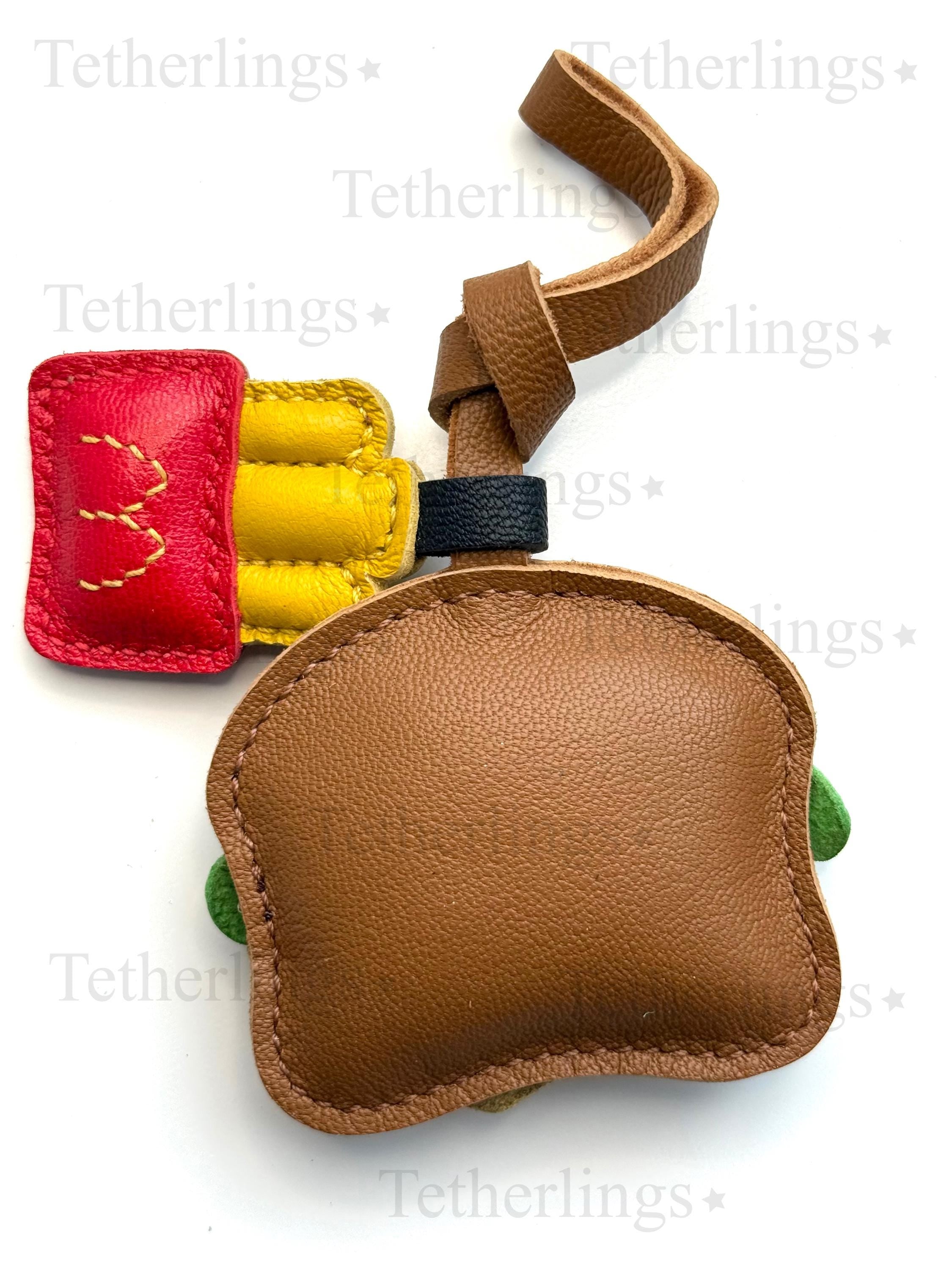 Cheeseburger and Fries Handmade Genuine Leather Bag Charm