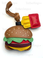 Cheeseburger and Fries Handmade Genuine Leather Bag Charm