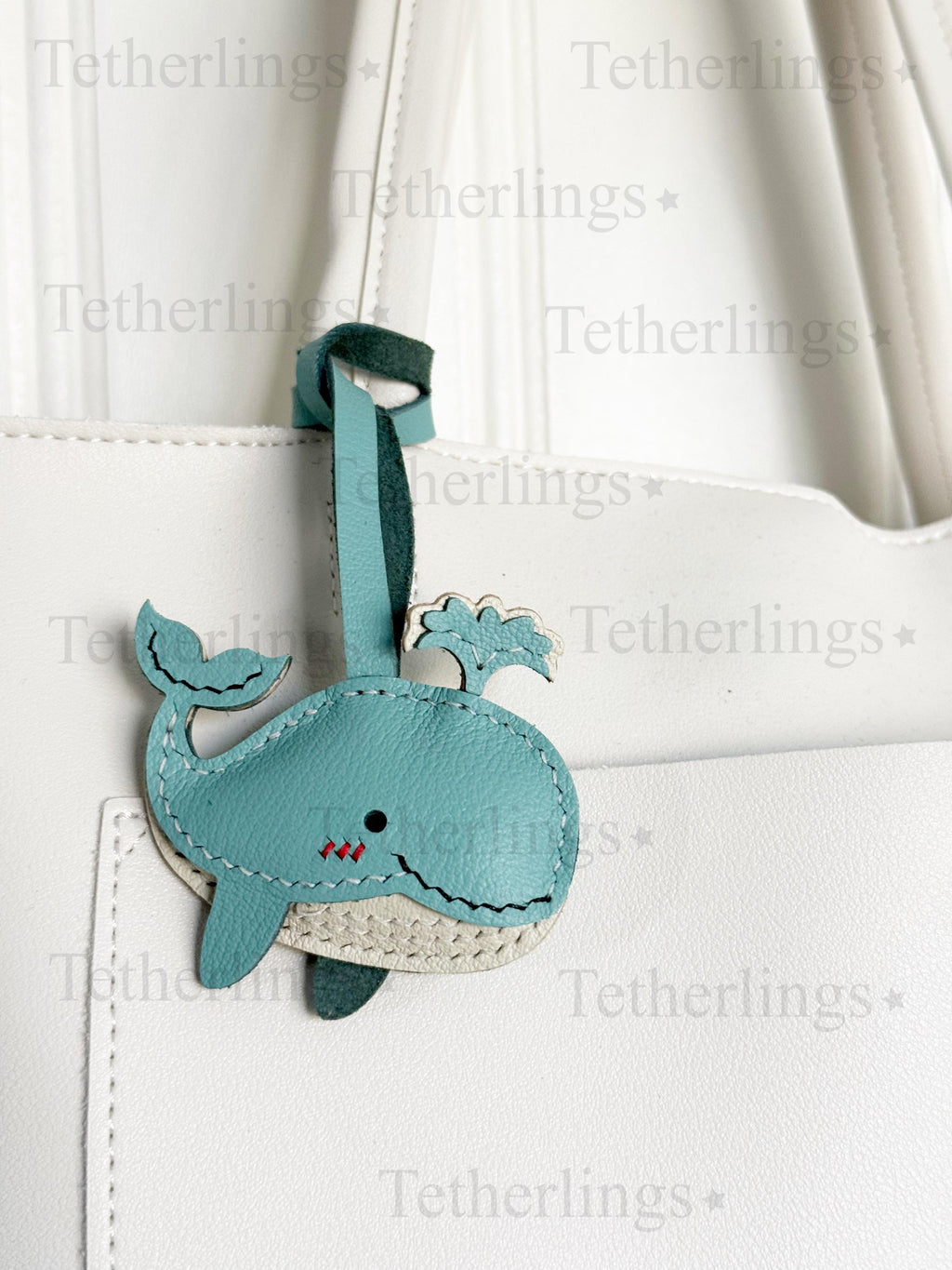 Cute Whale Handmade Genuine Leather Bag Charm