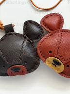 Brown Grizzly Bear Genuine Sheepskin Leather Charm, Handmade Bag Purse Backpack Key Chain