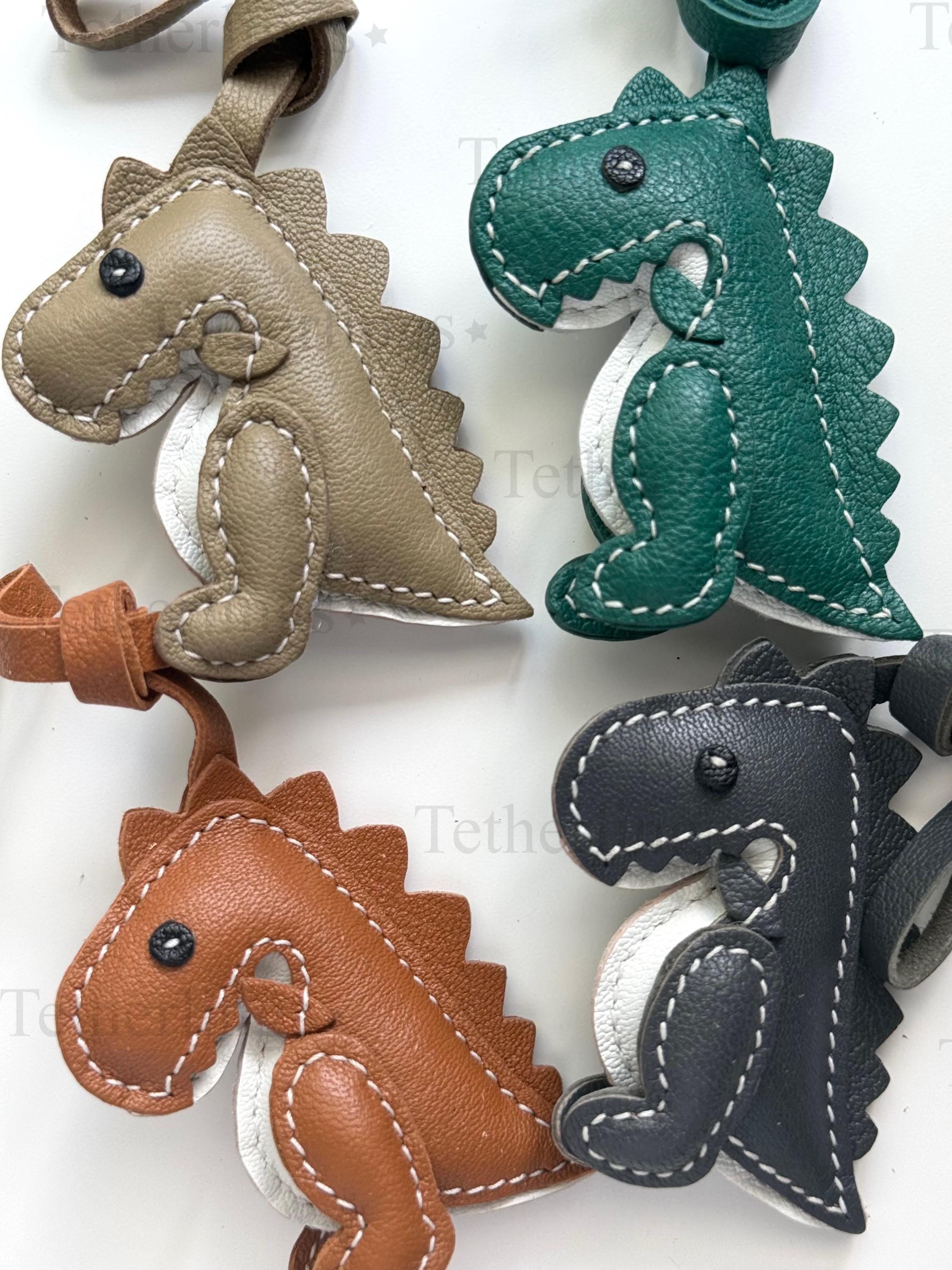 T-Rex Dino Dinosaur Genuine Leather Charm, Handmade Bag Purse Backpack Key Chain