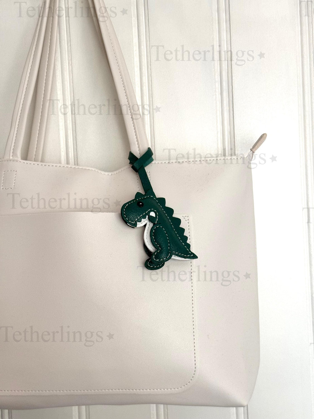 T-Rex Dino Dinosaur Genuine Leather Charm, Handmade Bag Purse Backpack Key Chain