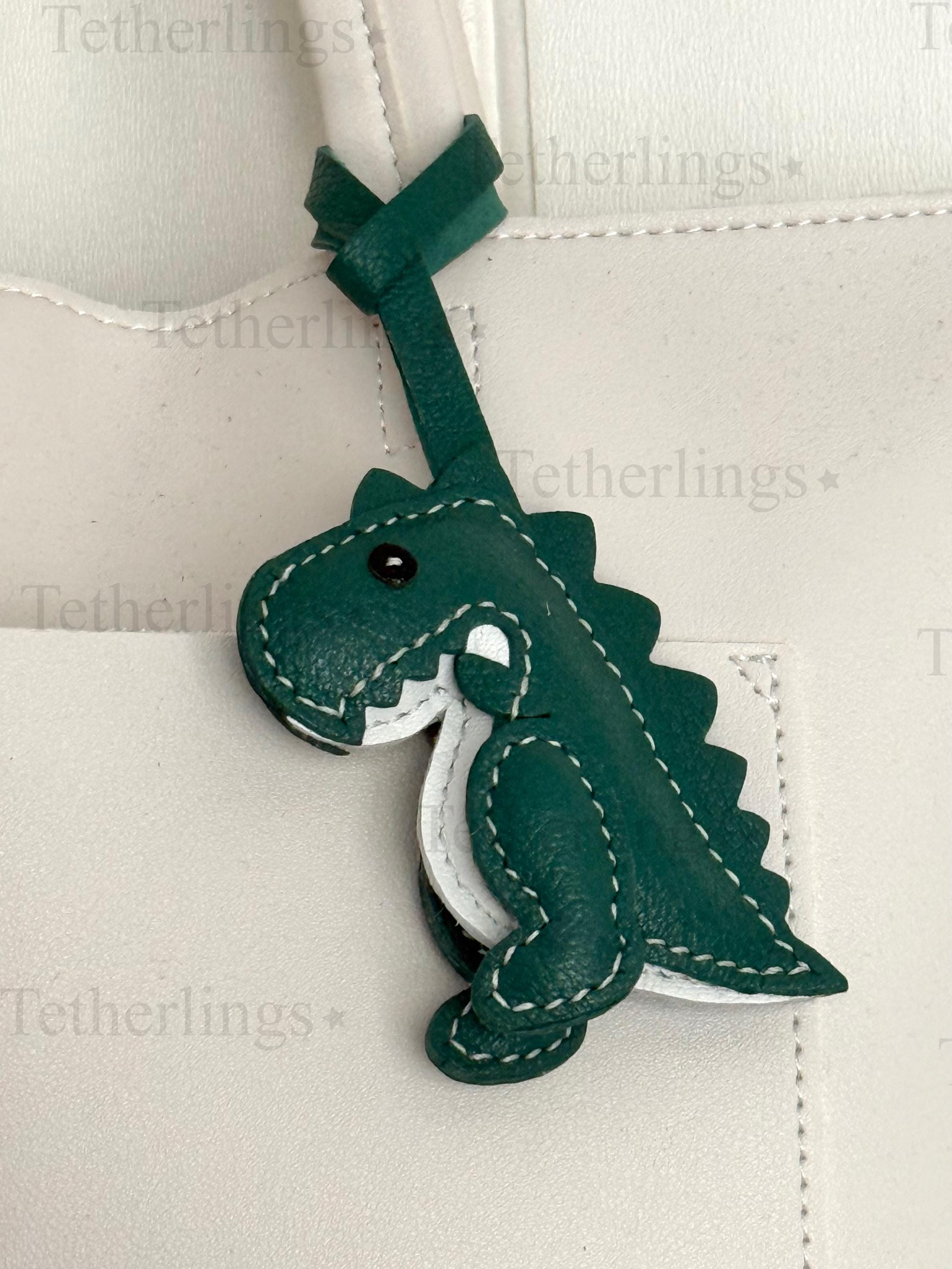 T-Rex Dino Dinosaur Genuine Leather Charm, Handmade Bag Purse Backpack Key Chain
