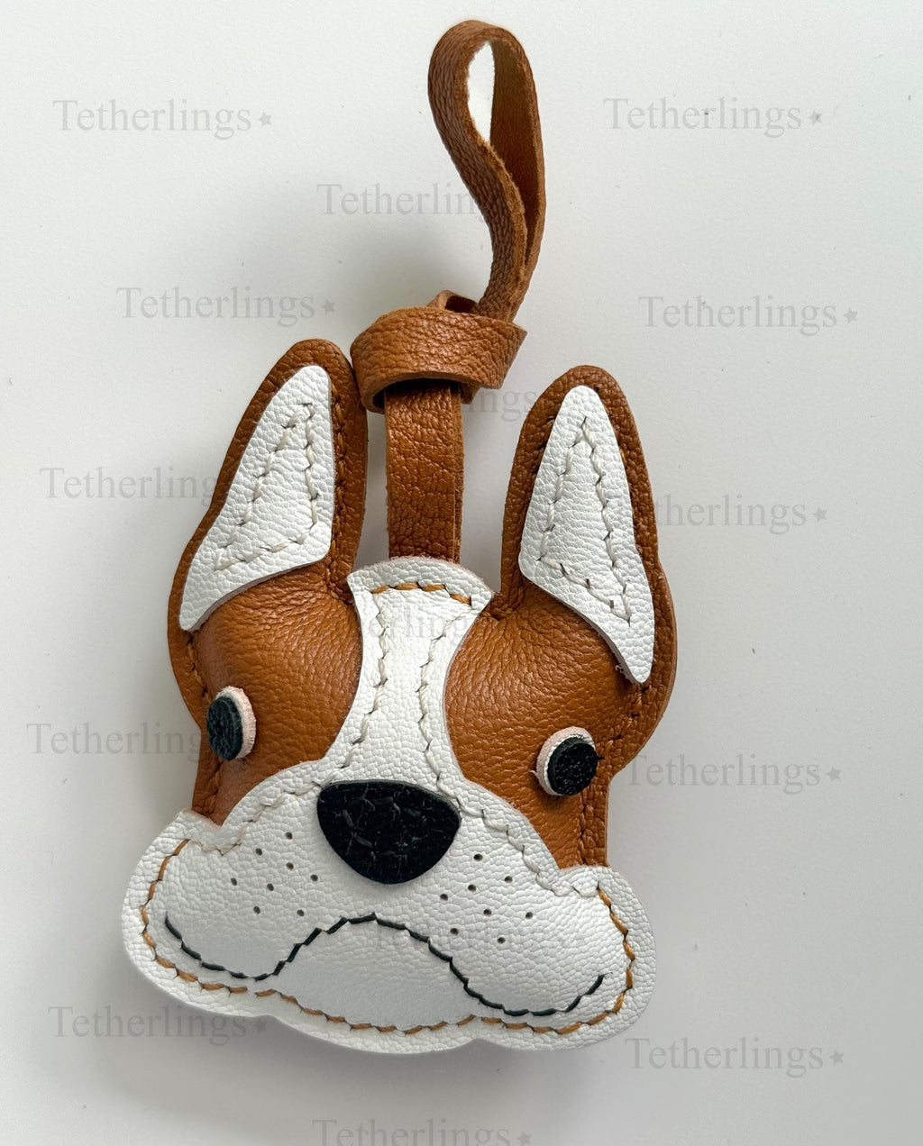 French Bulldog Brown Fawn Leather Charm, Handmade Bag Purse Backpack Key Chain