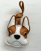 French Bulldog Brown Fawn Leather Charm, Handmade Bag Purse Backpack Key Chain