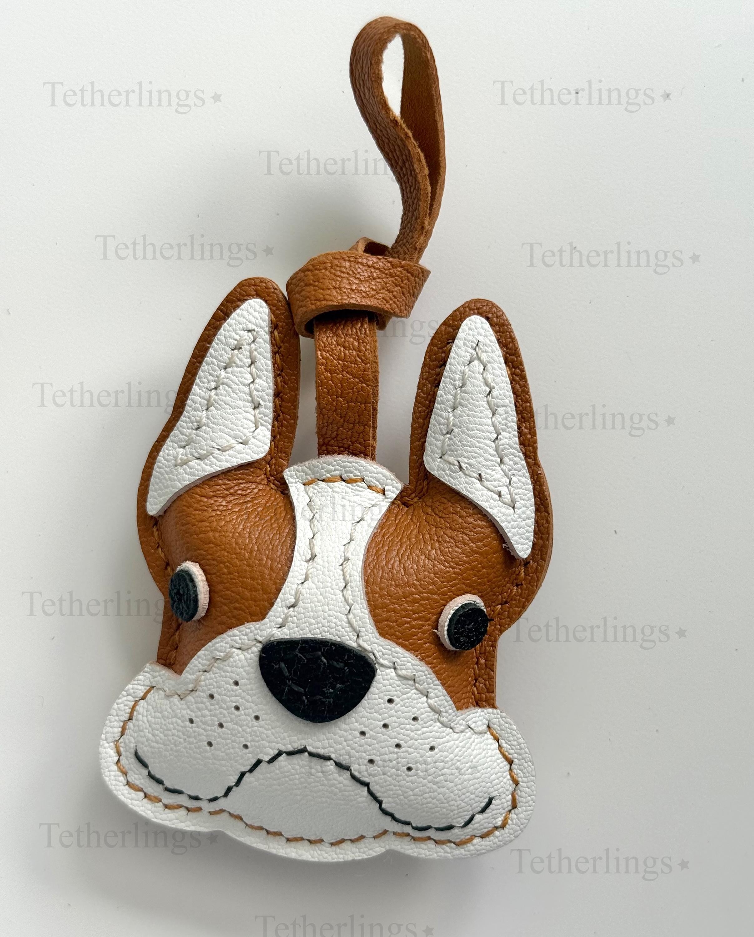 French Bulldog Brown Fawn Leather Charm, Handmade Bag Purse Backpack Key Chain