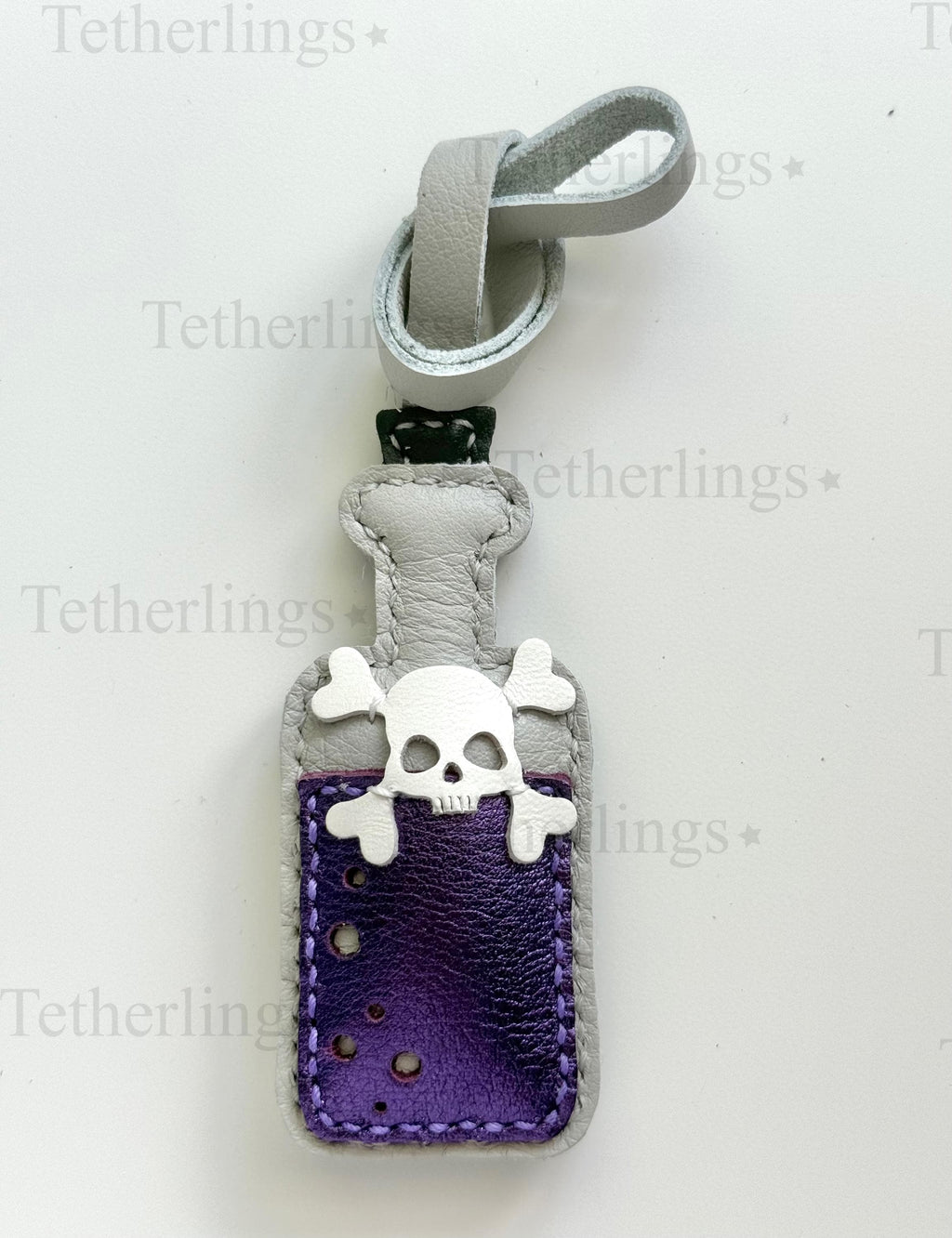 Purple Potion Bottle Halloween Leather Charm, Handmade Bag Purse Backpack Key Chain