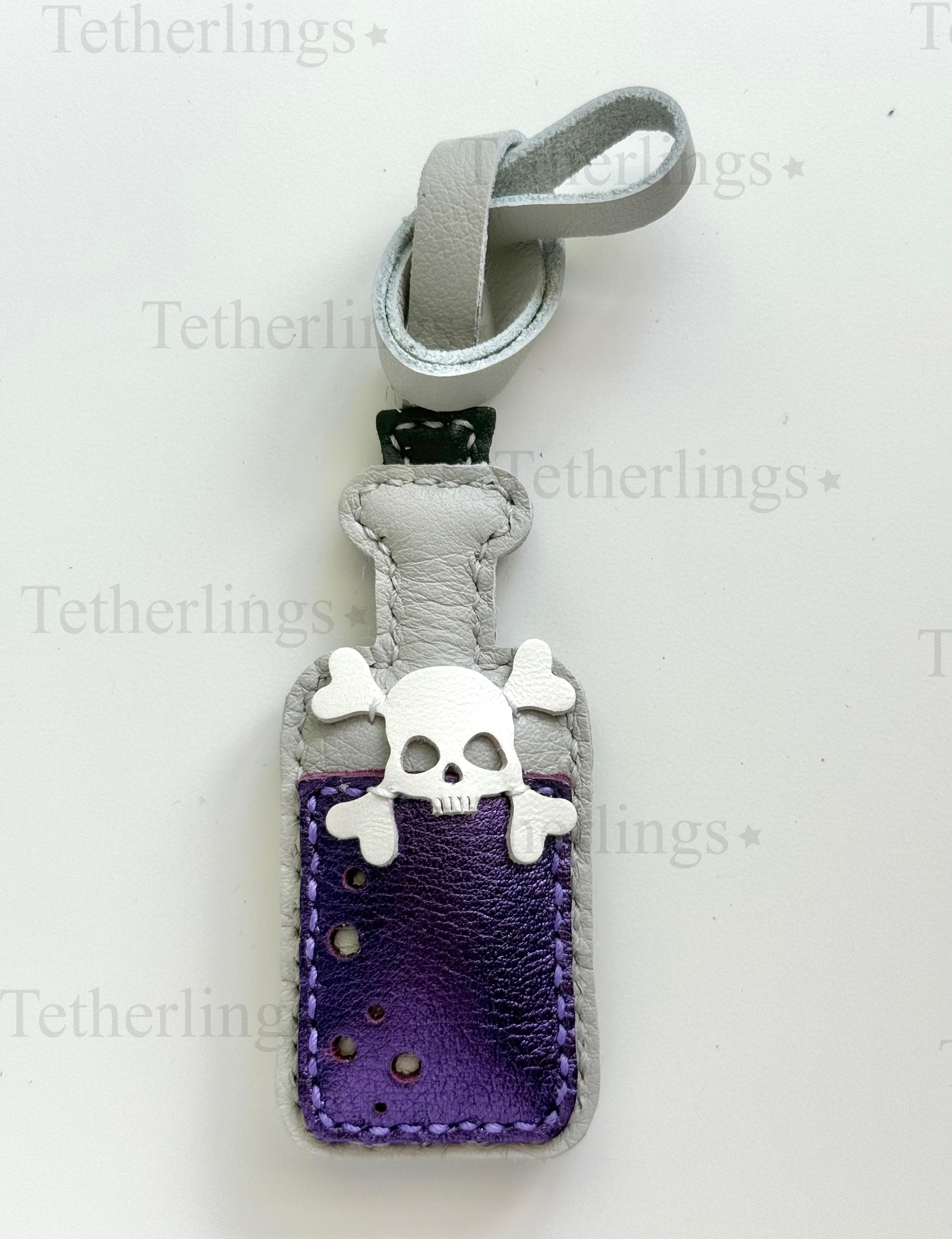 Purple Potion Bottle Halloween Leather Charm, Handmade Bag Purse Backpack Key Chain