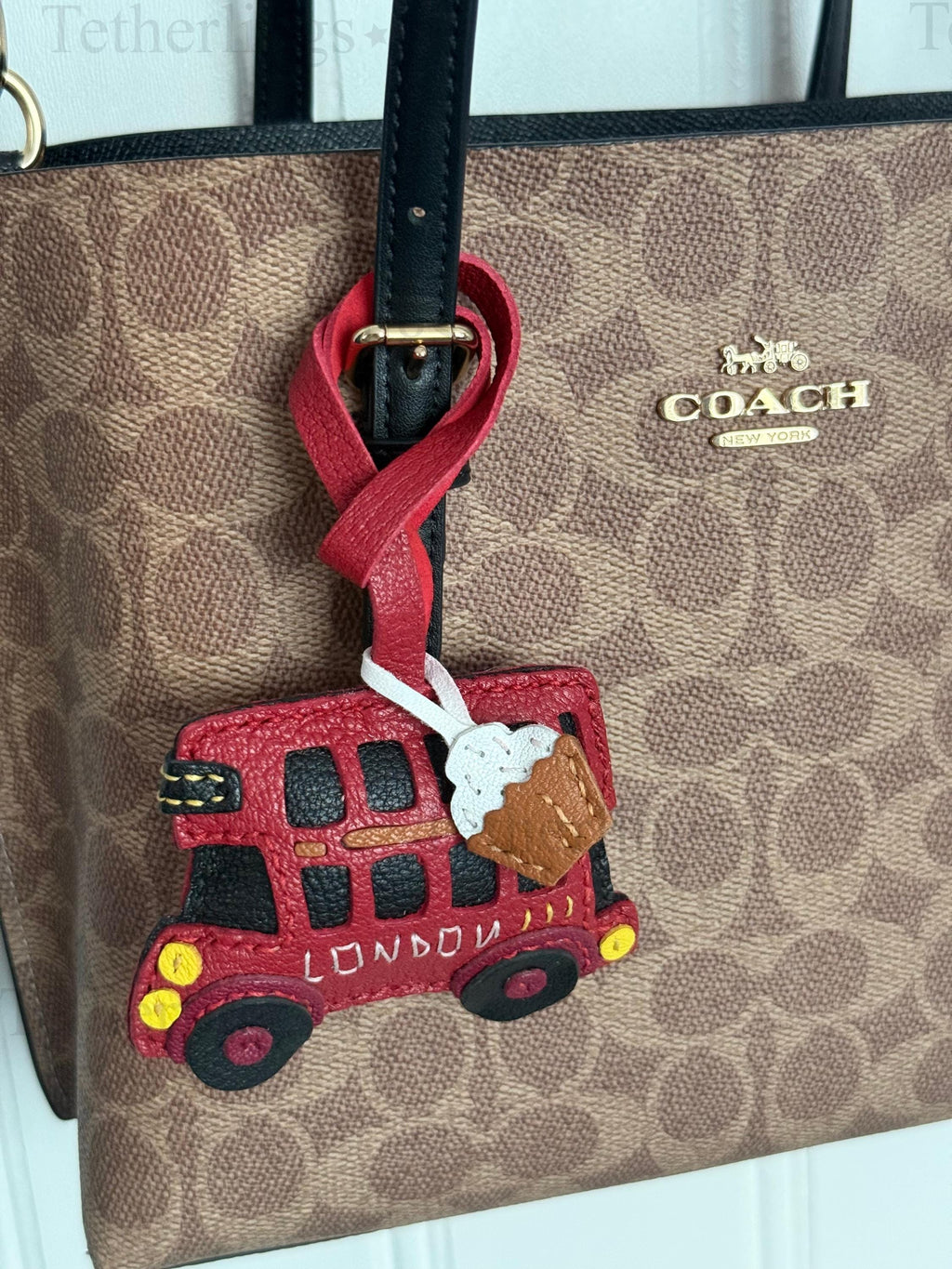 Red London Bus Leather Charm, Handmade Bag Purse Backpack Key Chain