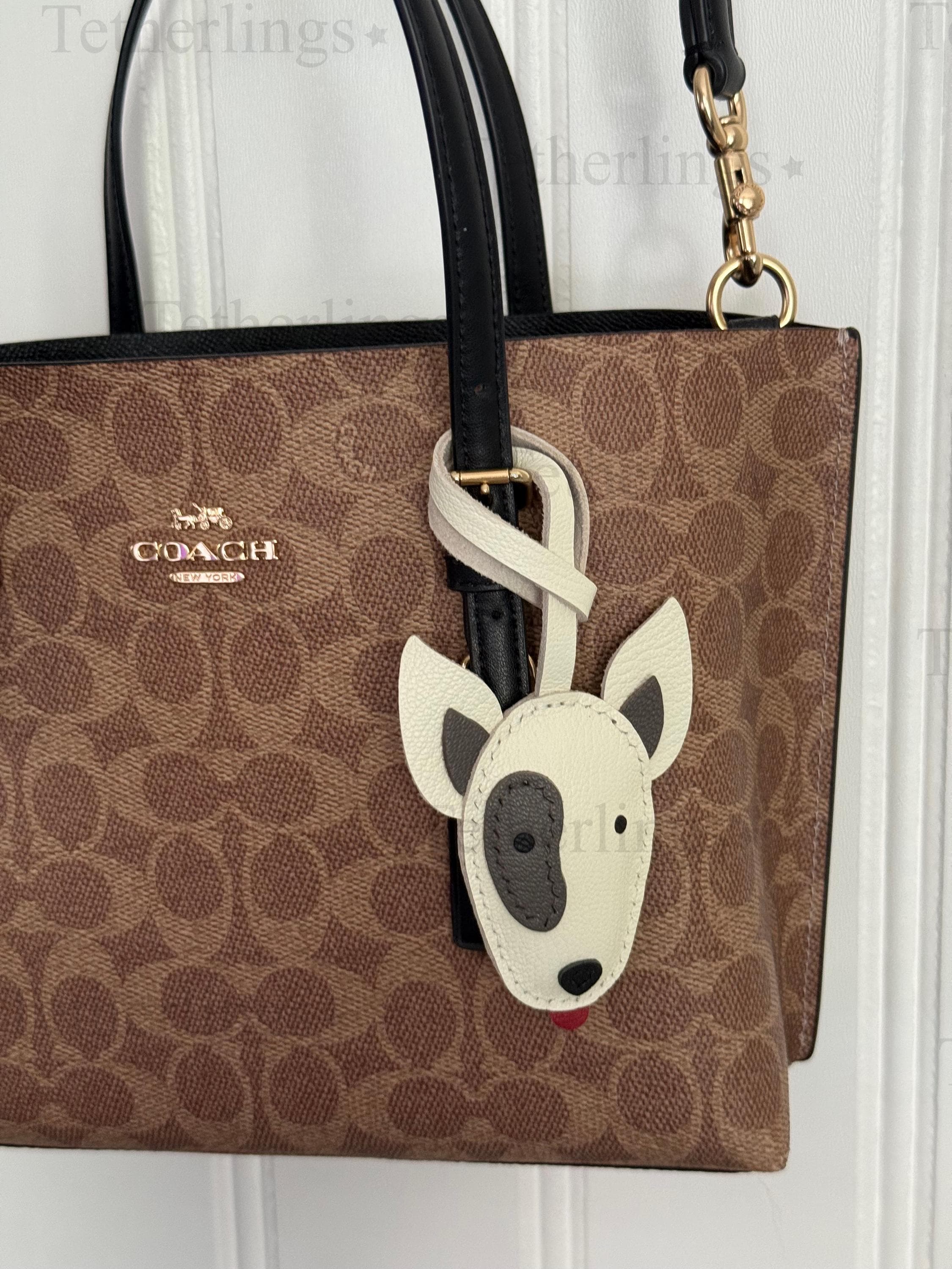 Bull Terrier Dog Leather Charm, Handmade Bag Purse Backpack Key Chain