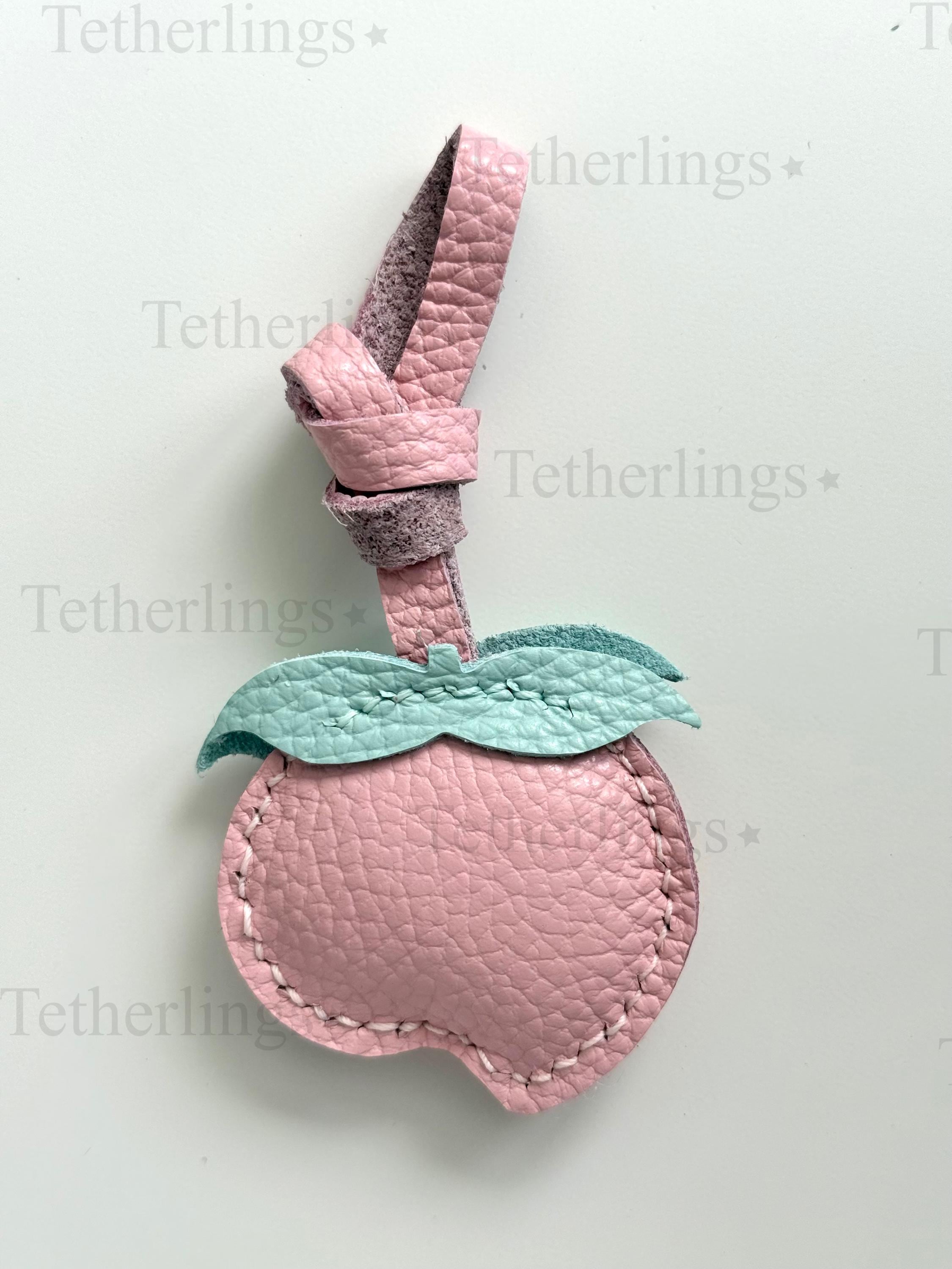 Peach Fruit Leather Charm, Handmade Bag Purse Backpack Key Chain