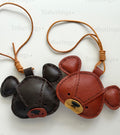 Brown Grizzly Bear Genuine Sheepskin Leather Charm, Handmade Bag Purse Backpack Key Chain