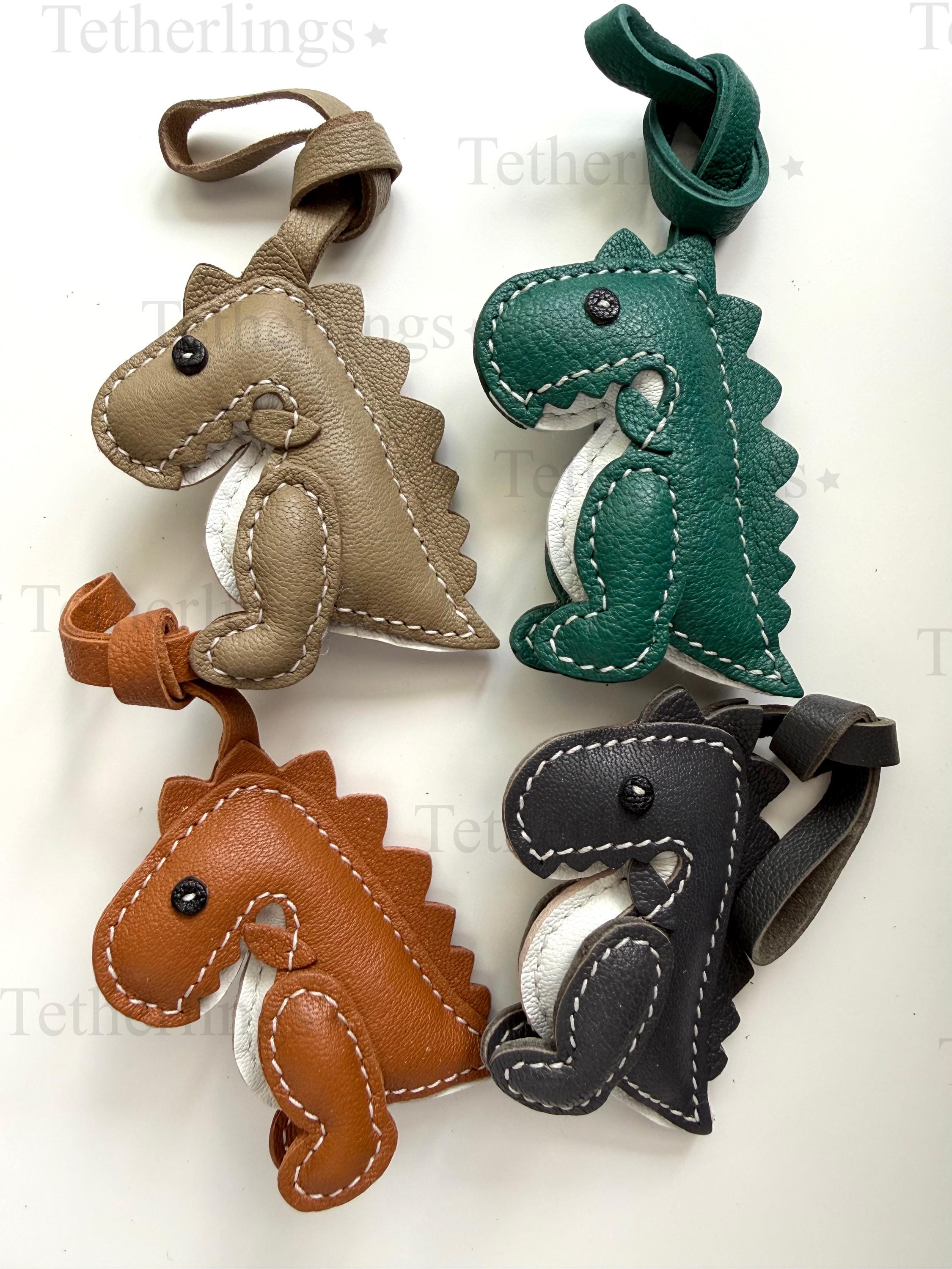 T-Rex Dino Dinosaur Genuine Leather Charm, Handmade Bag Purse Backpack Key Chain