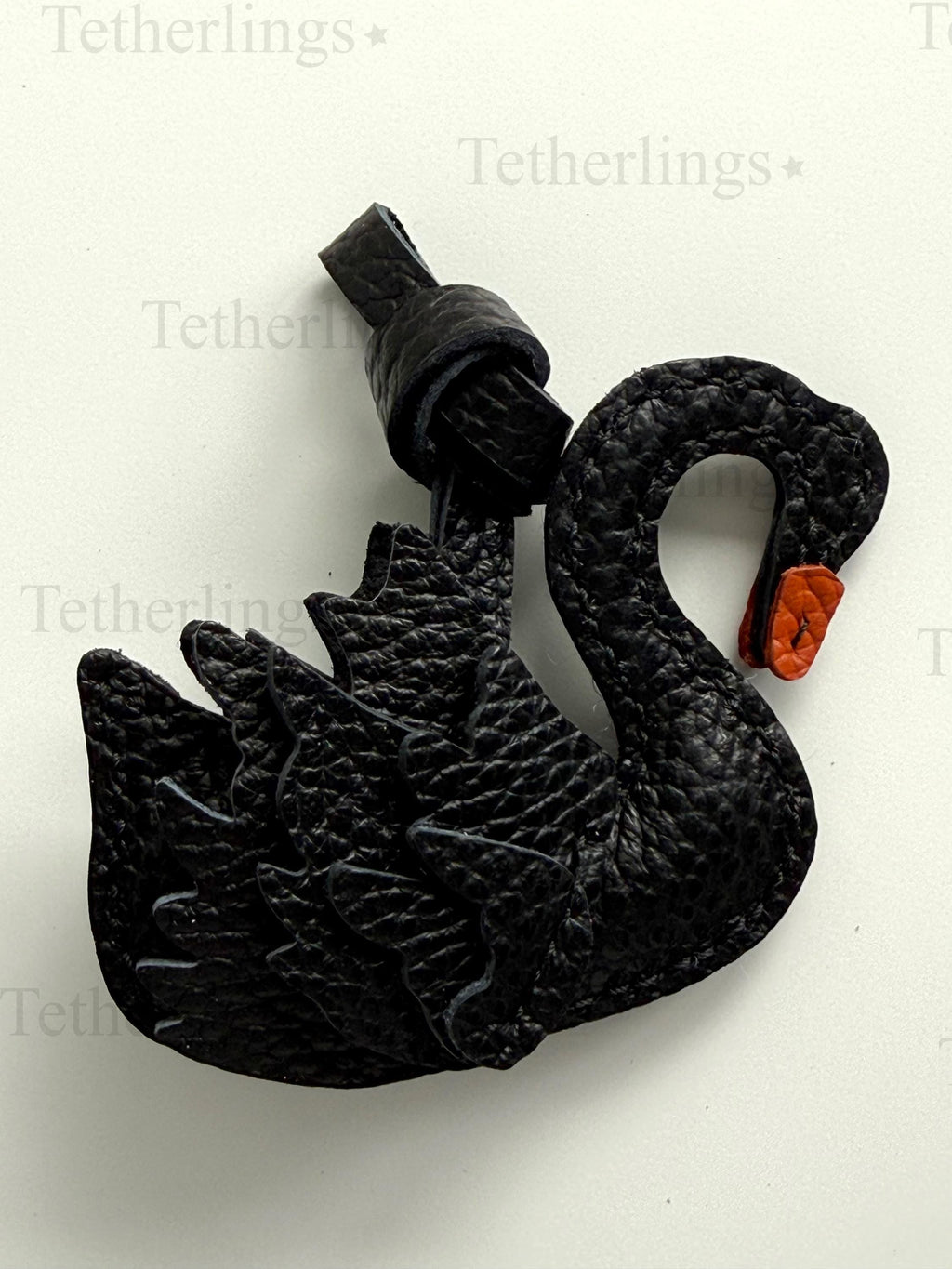 Swan Black White Genuine Cowhide Leather Charm, Handmade Bag Purse Backpack Key Chain