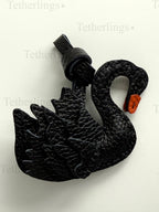 Swan Black White Genuine Cowhide Leather Charm, Handmade Bag Purse Backpack Key Chain