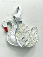 Swan Black White Genuine Cowhide Leather Charm, Handmade Bag Purse Backpack Key Chain