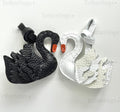 Swan Black White Genuine Cowhide Leather Charm, Handmade Bag Purse Backpack Key Chain