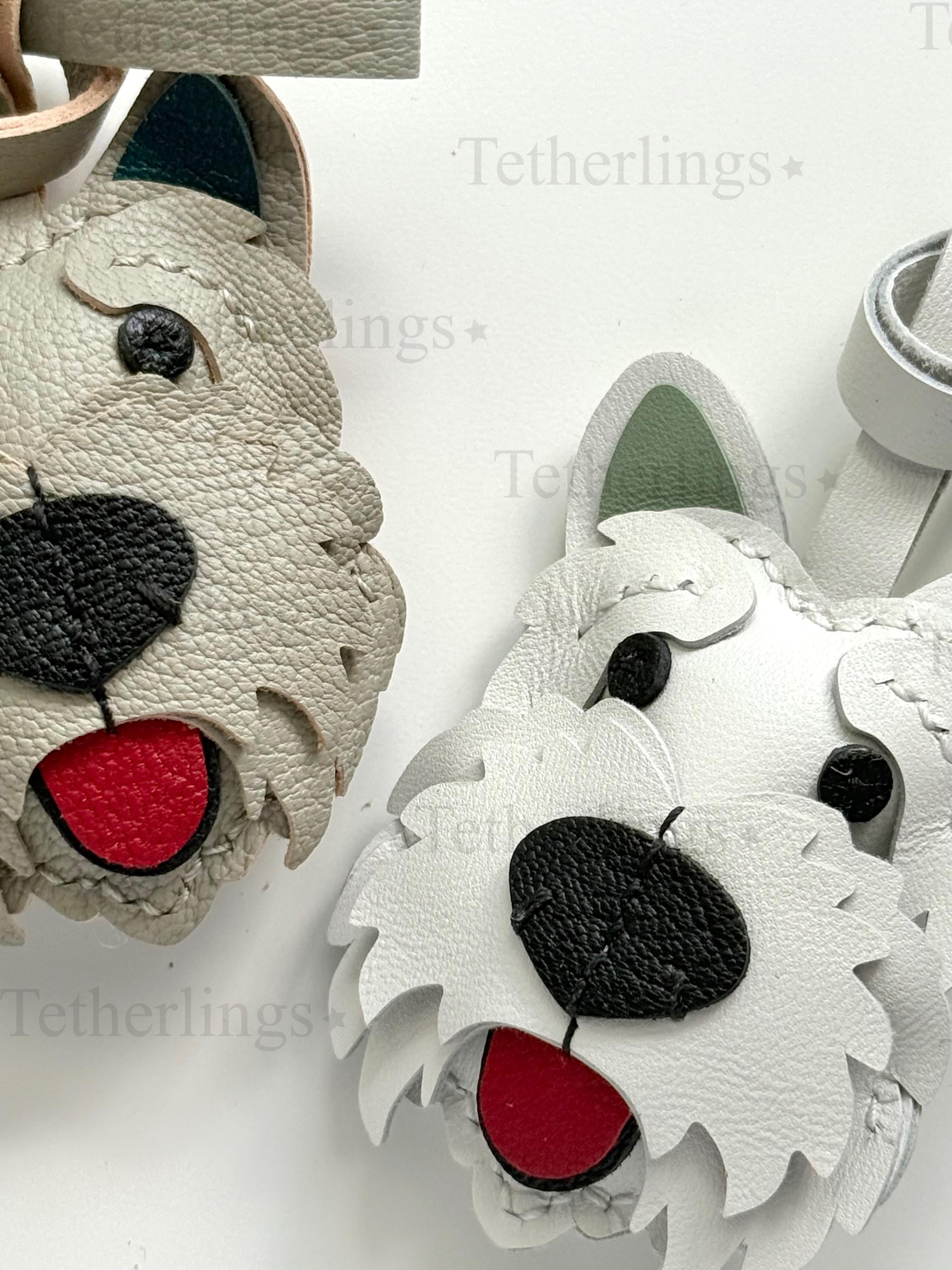 Schnauzer Puppy Dog Genuine Sheepskin Leather Charm, Handmade Bag Purse Backpack Key Chain