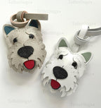 Schnauzer Puppy Dog Genuine Sheepskin Leather Charm, Handmade Bag Purse Backpack Key Chain