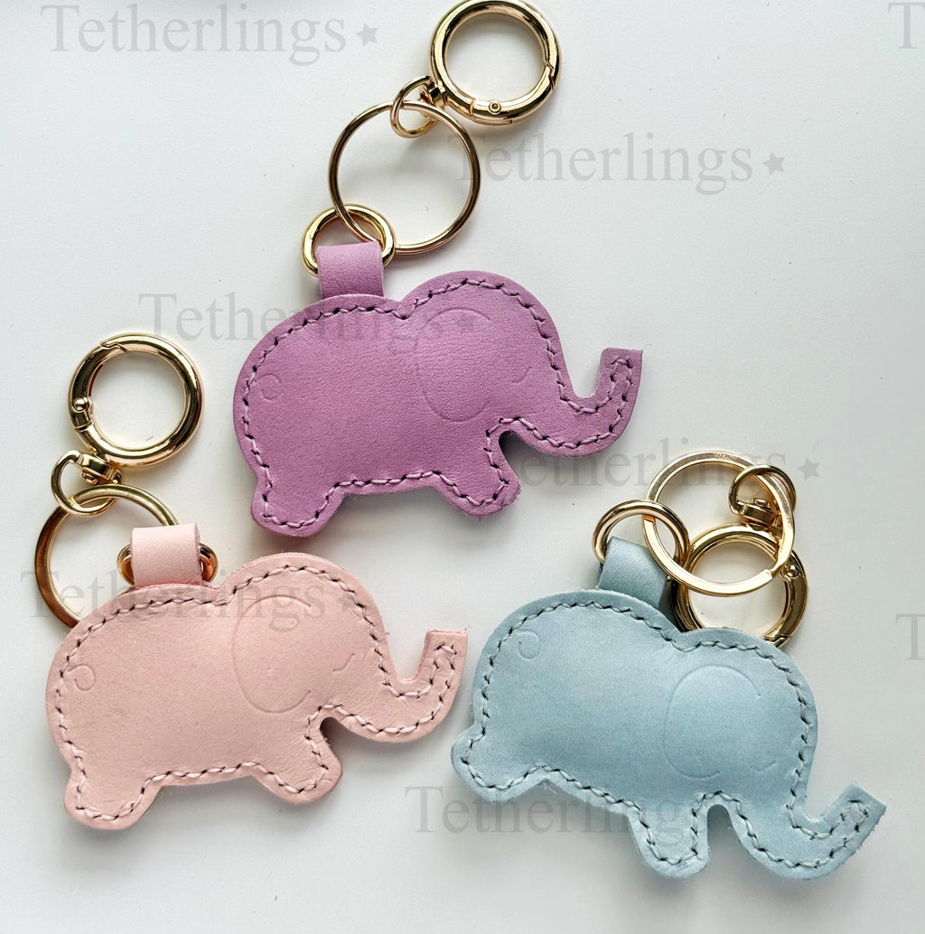 Elephant Clip Baby Bag Genuine Leather Charm, Handmade Bag Purse Backpack Key Chain