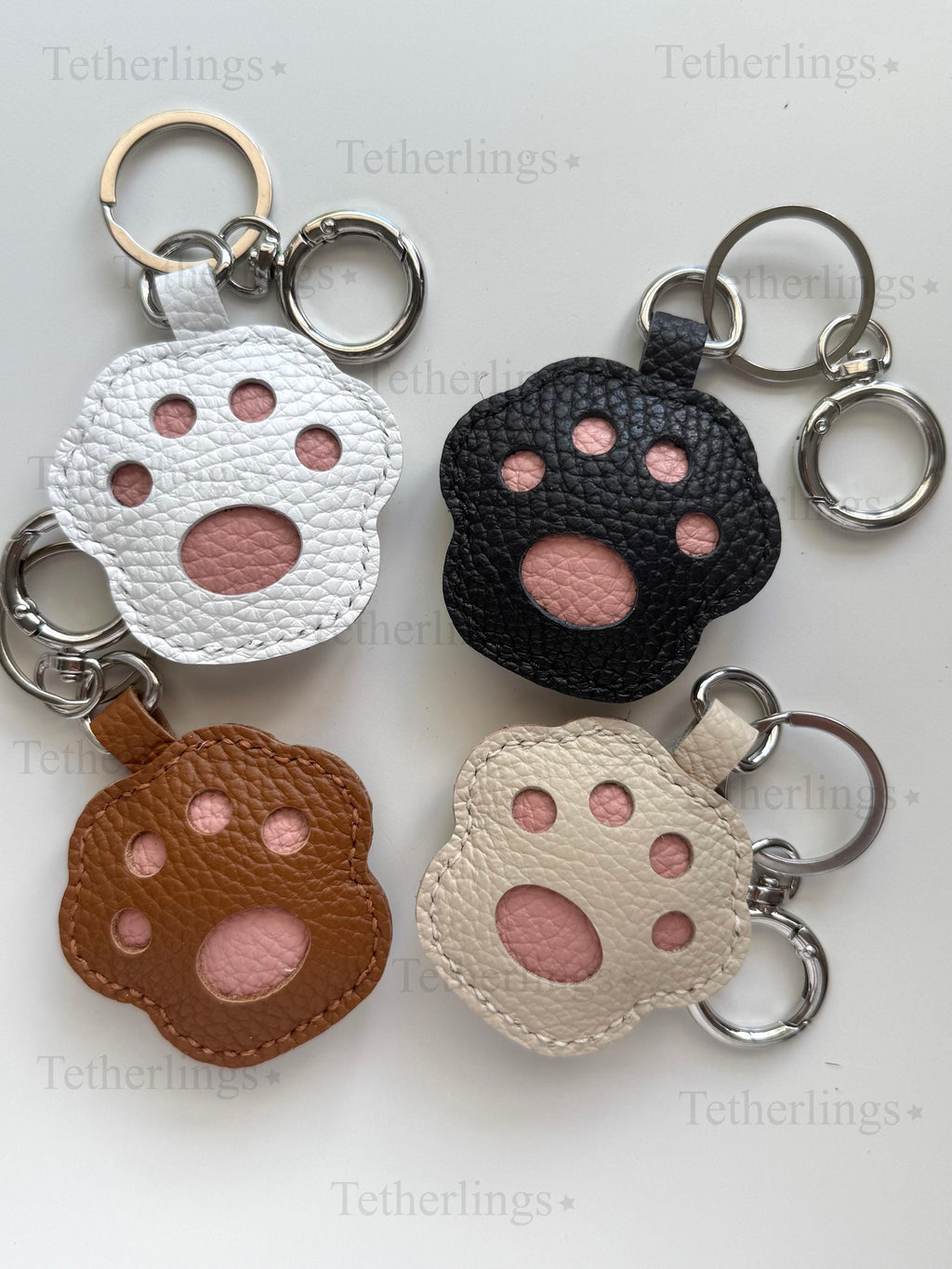 Paw Print Clip Genuine Leather Charm, Handmade Bag Purse Backpack Key Chain Cat Dog