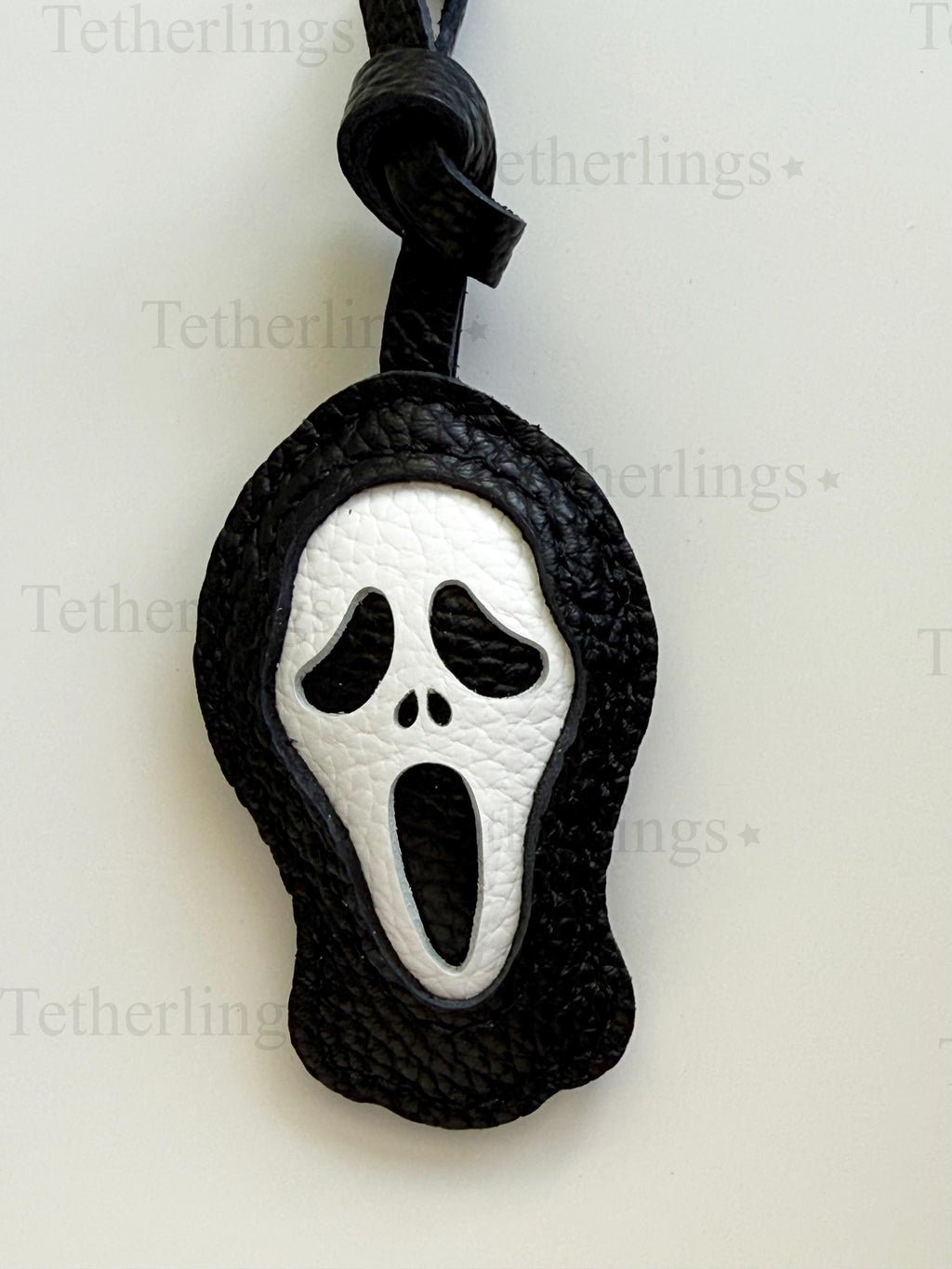Ghost Face Halloween Leather Charm, Handmade Bag Purse Backpack Key Chain