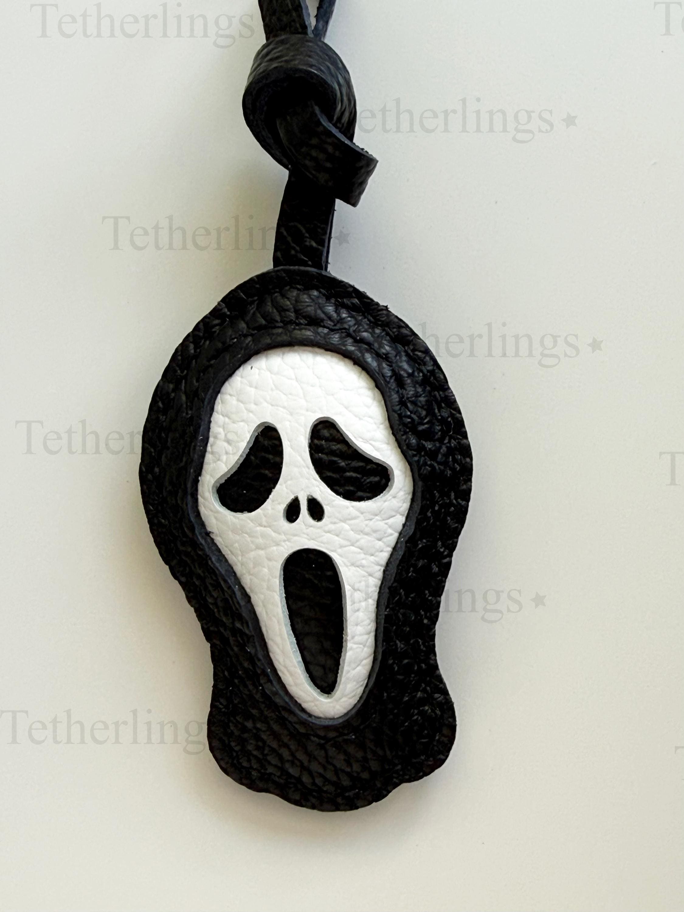 Ghost Face Halloween Leather Charm, Handmade Bag Purse Backpack Key Chain