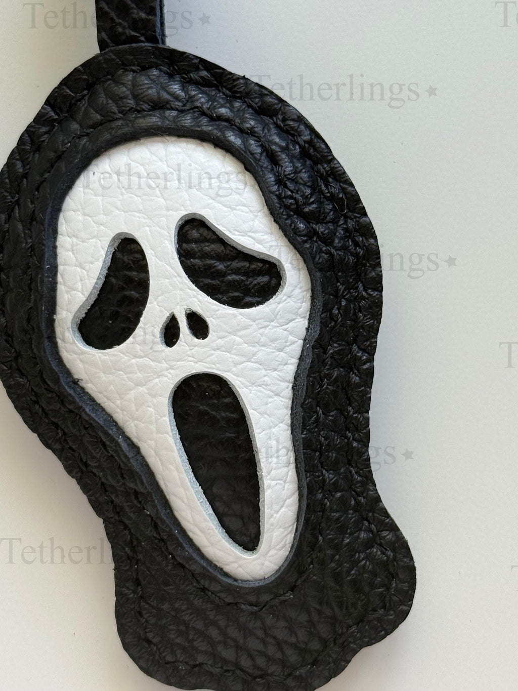 Ghost Face Halloween Leather Charm, Handmade Bag Purse Backpack Key Chain