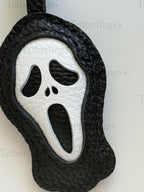Ghost Face Halloween Leather Charm, Handmade Bag Purse Backpack Key Chain
