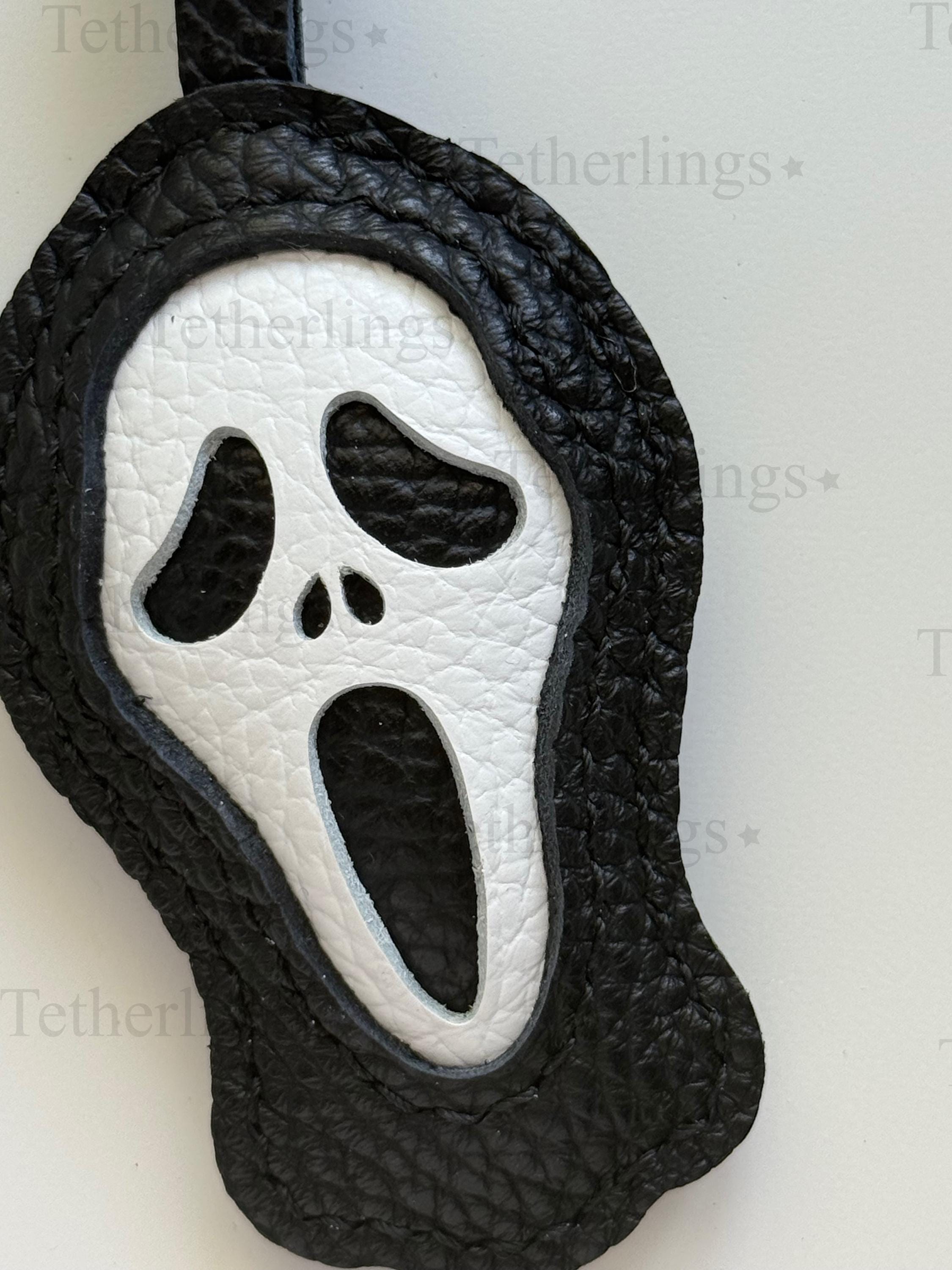 Ghost Face Halloween Leather Charm, Handmade Bag Purse Backpack Key Chain