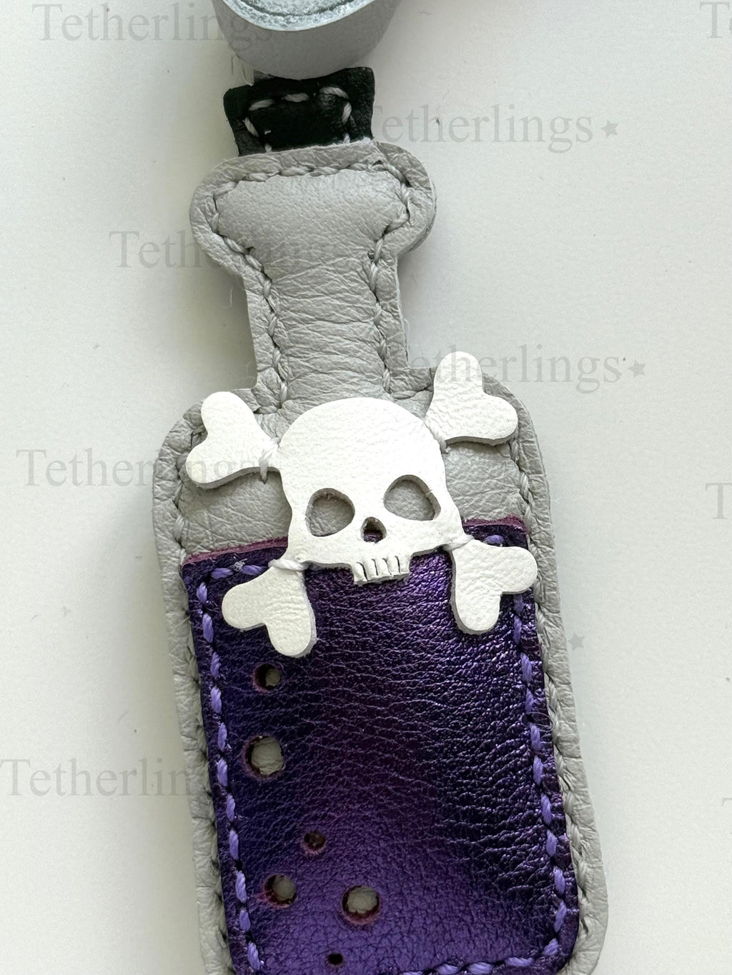 Purple Potion Bottle Halloween Leather Charm, Handmade Bag Purse Backpack Key Chain