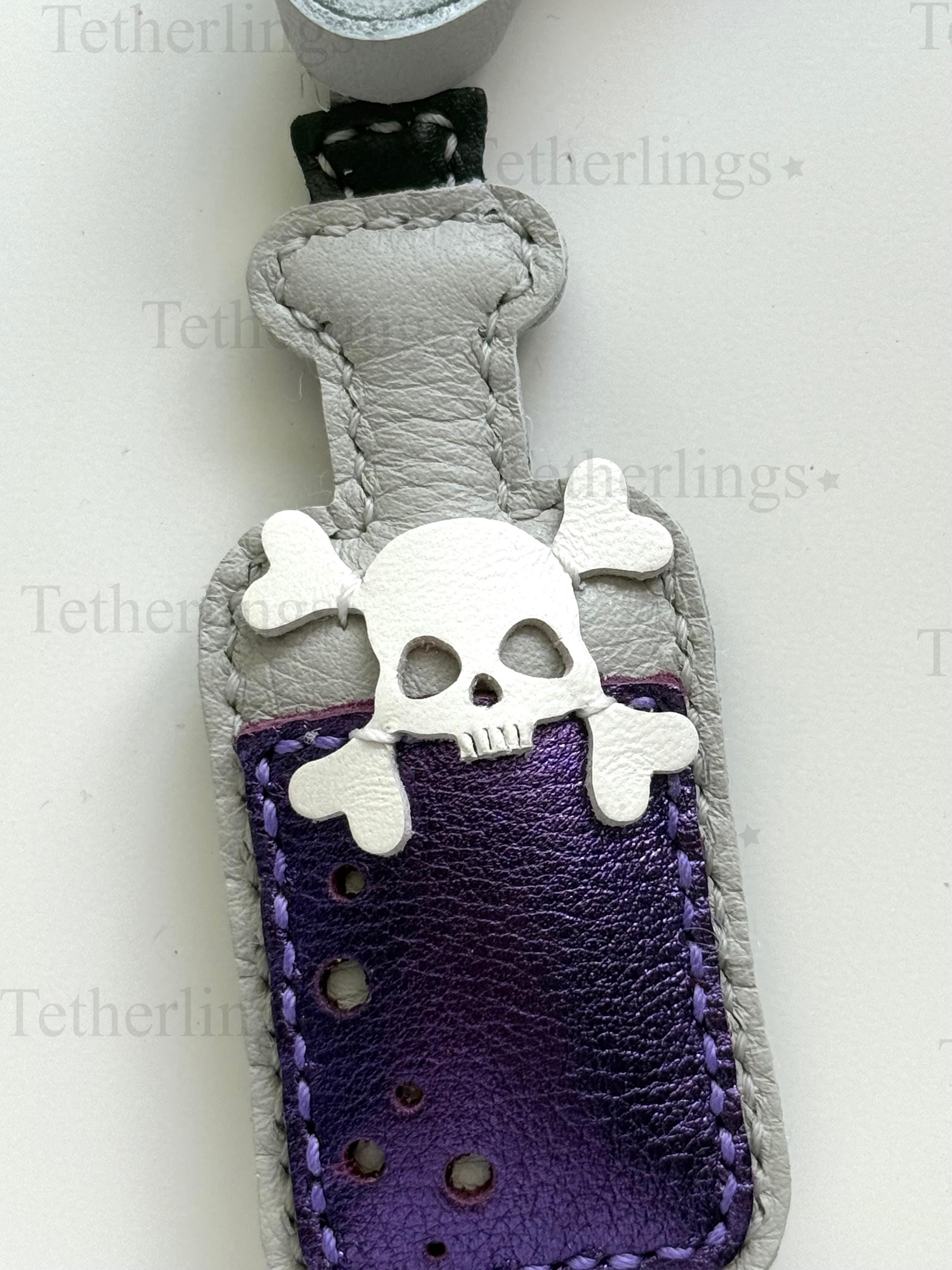 Purple Potion Bottle Halloween Leather Charm, Handmade Bag Purse Backpack Key Chain