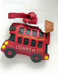 Red London Bus Leather Charm, Handmade Bag Purse Backpack Key Chain